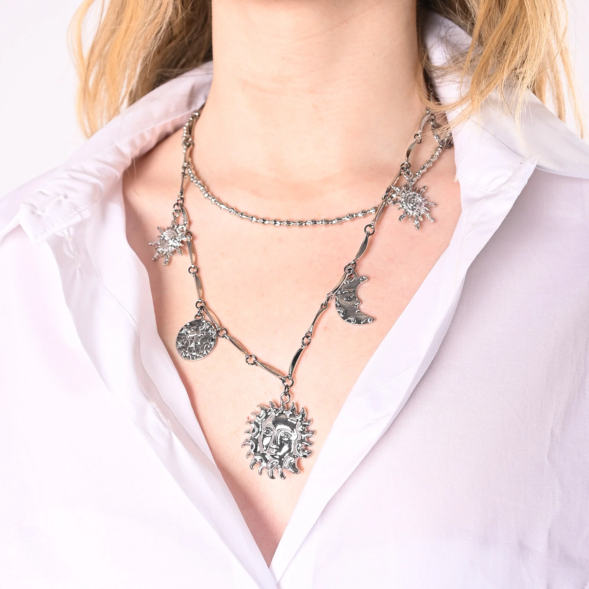 B LOVE - COLLANA DOPPIA CHARMS SOLE E LUNA ART. SUNMO6/A - ARGENTO