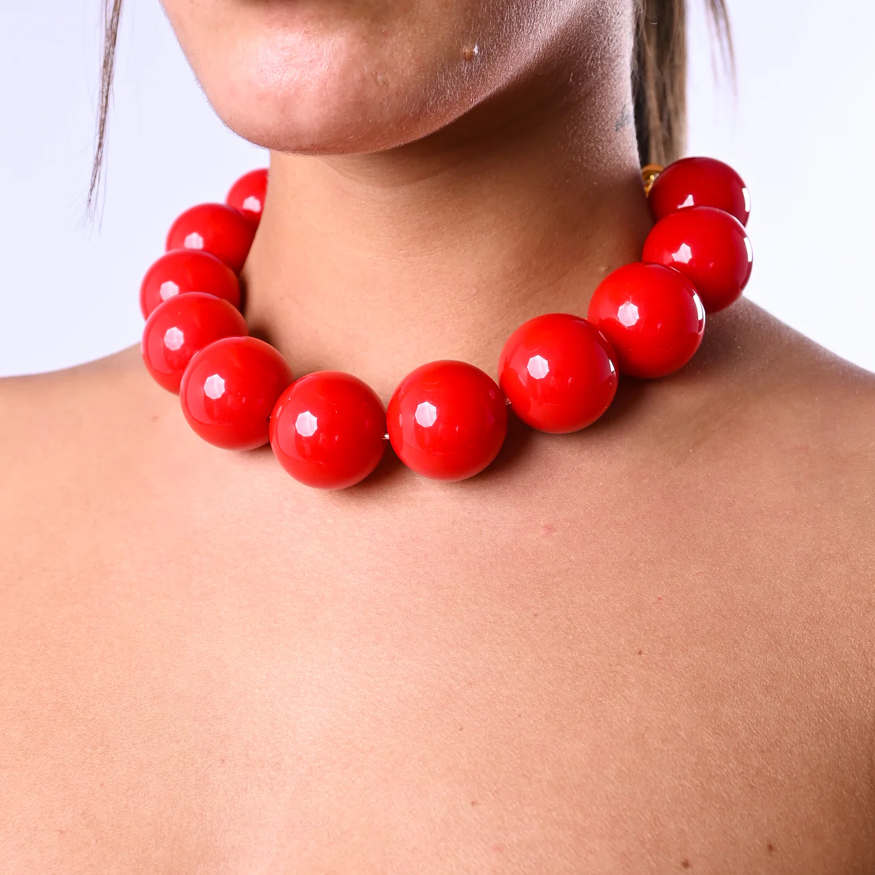 B LOVE - COLLANA GRANDE PERLE ART.BUPRGR - ROSSO