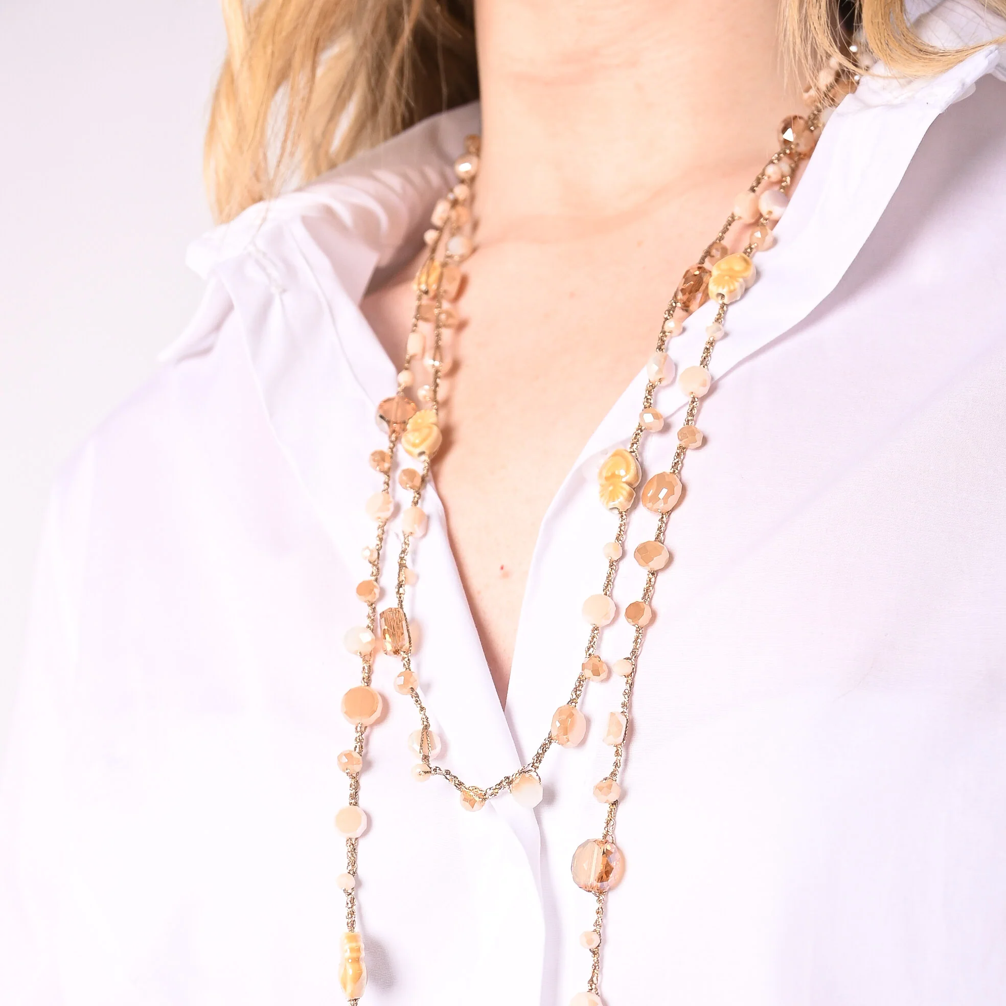 B LOVE - COLLANA LUNGA FILO INTRECCIATO E PERLINE ART. A1195/OC - ORO/CHAMPAGNE - Image 2