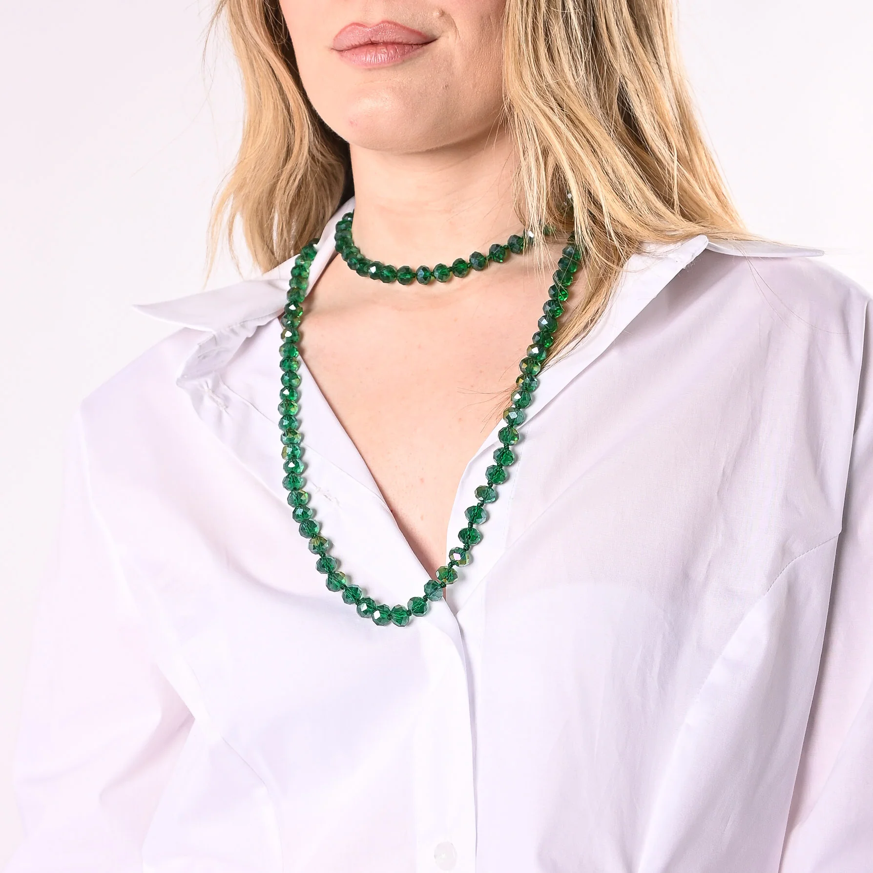 B LOVE - COLLANA LUNGA PERLE GRANDI IN VETRO ART.VECOGR/S - SMERALDO