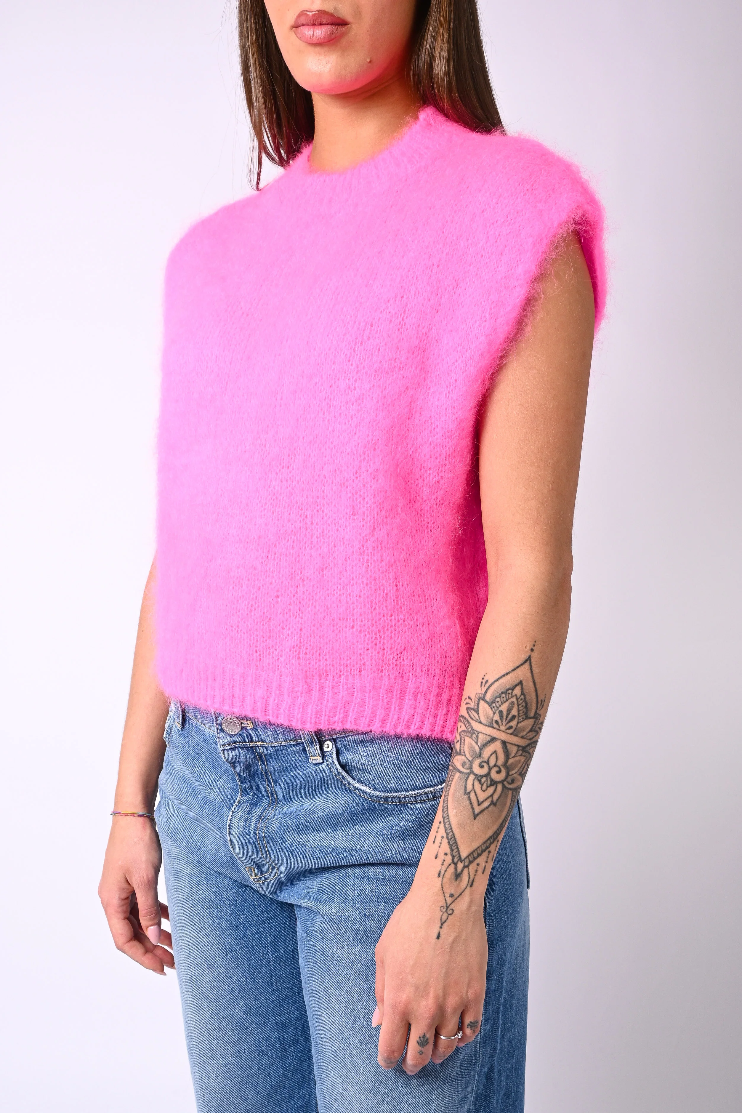 B LOVE - GILET MODELLO CHANEL IN KID MOHAIR ART.28023 - ROSA FLUO - Image 3