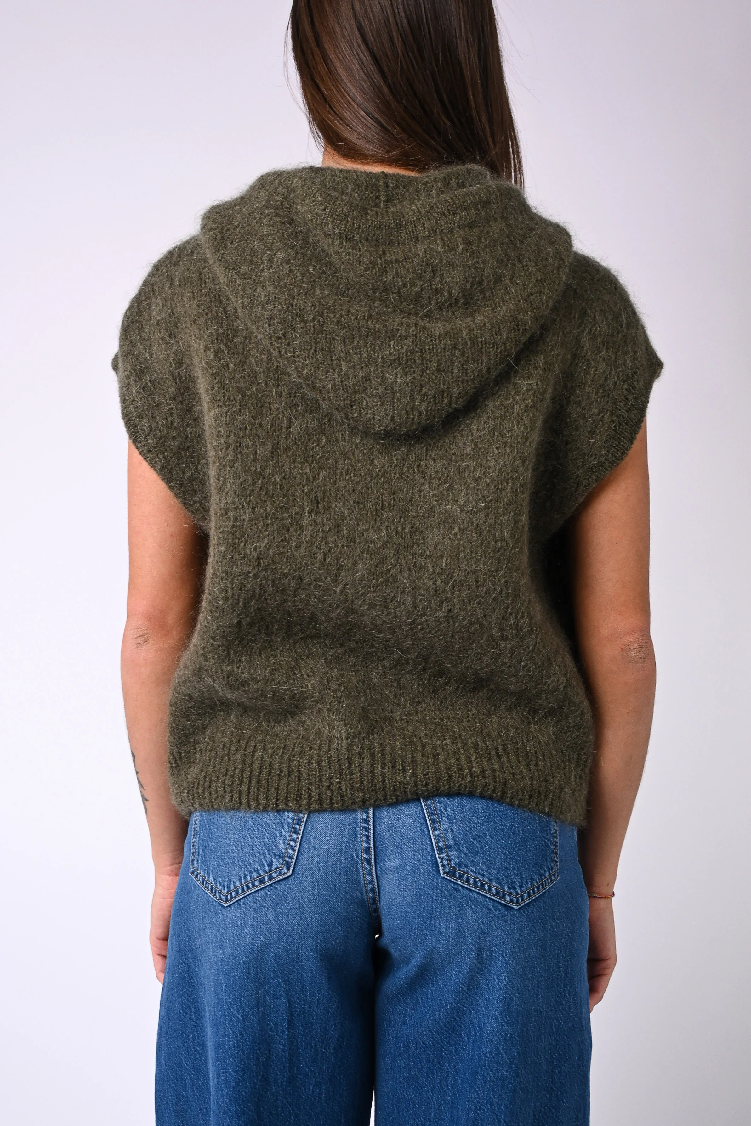 B LOVE - GILET SPORTY CON CAPUCCIO IN MOHAIR ART.8827 - MILITARE - Image 4