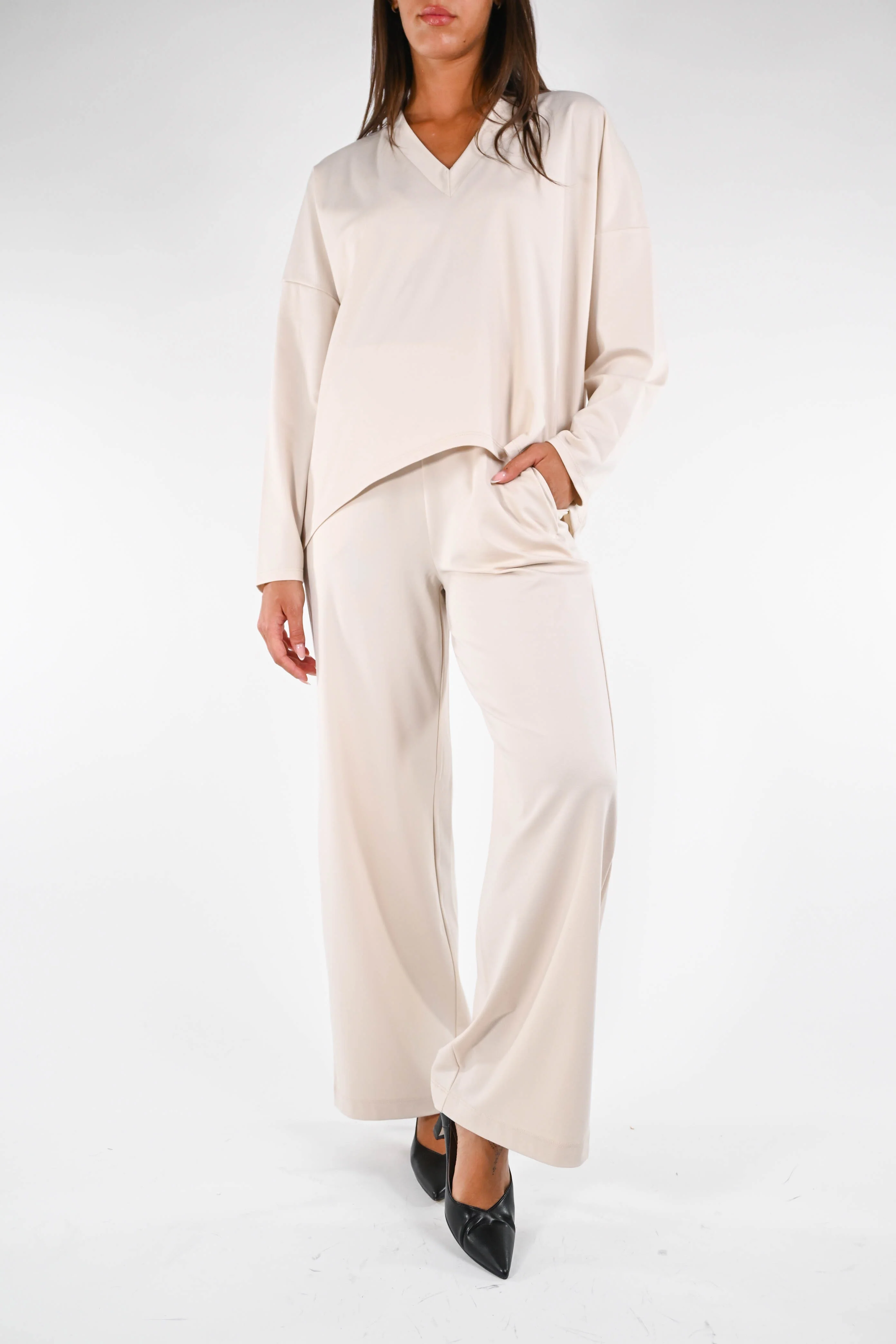 B LOVE - MAGLIA OVER PUNTO MILANO SCOLLO V ART.11515 - BEIGE - Image 6