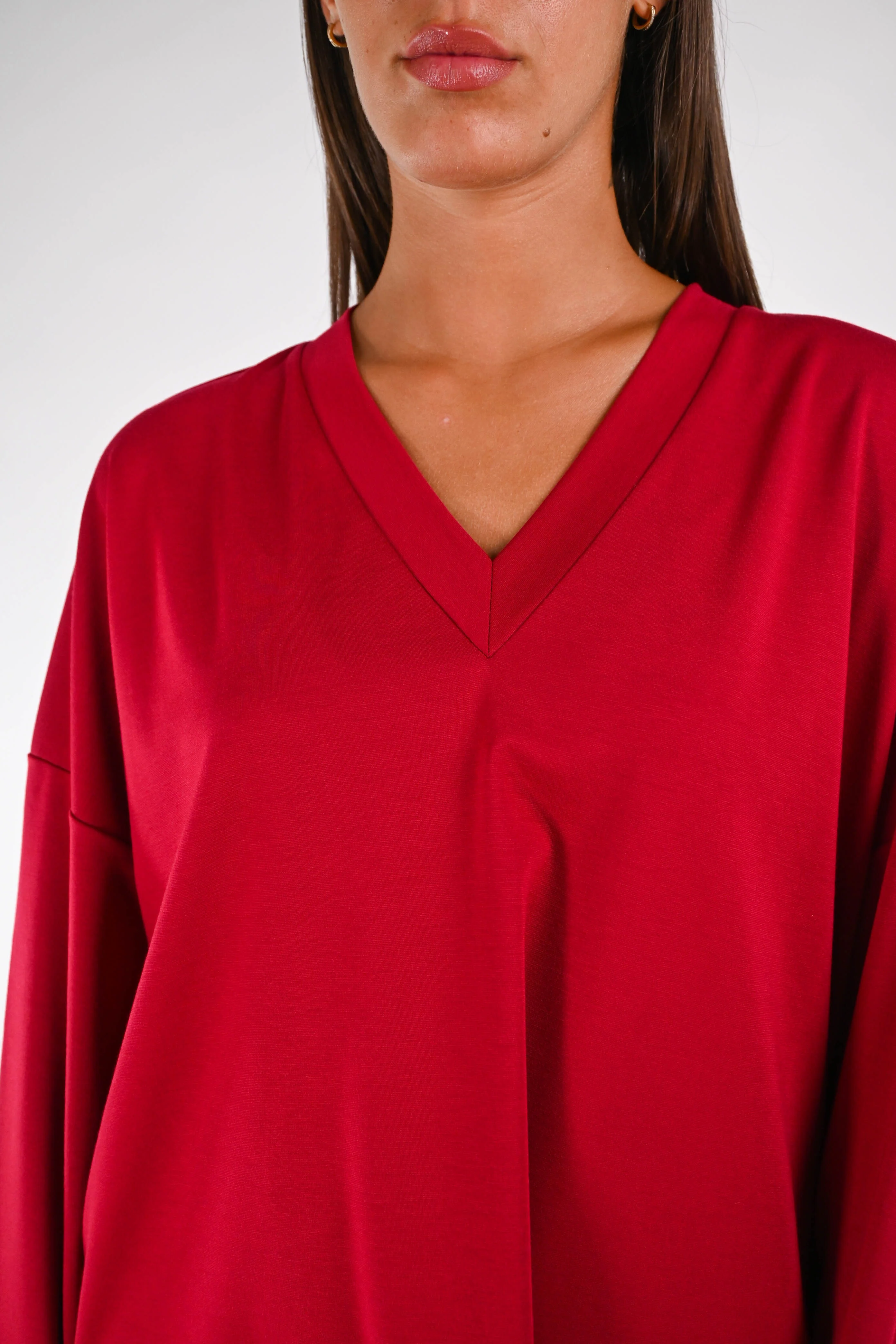 B LOVE - MAGLIA OVER PUNTO MILANO SCOLLO V ART.11515 - ROSSO - Image 5