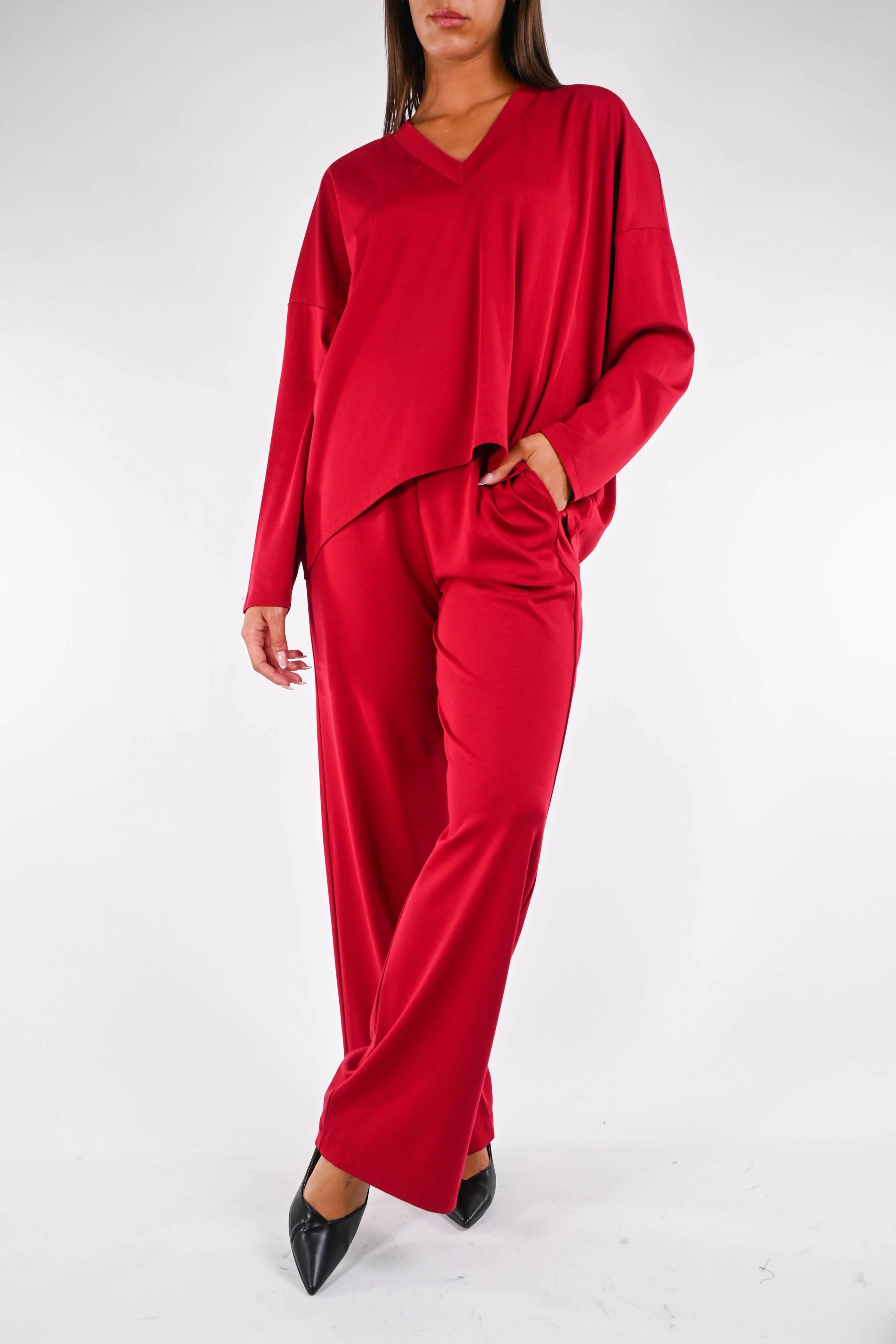 B LOVE - MAGLIA OVER PUNTO MILANO SCOLLO V ART.11515 - ROSSO - Image 6