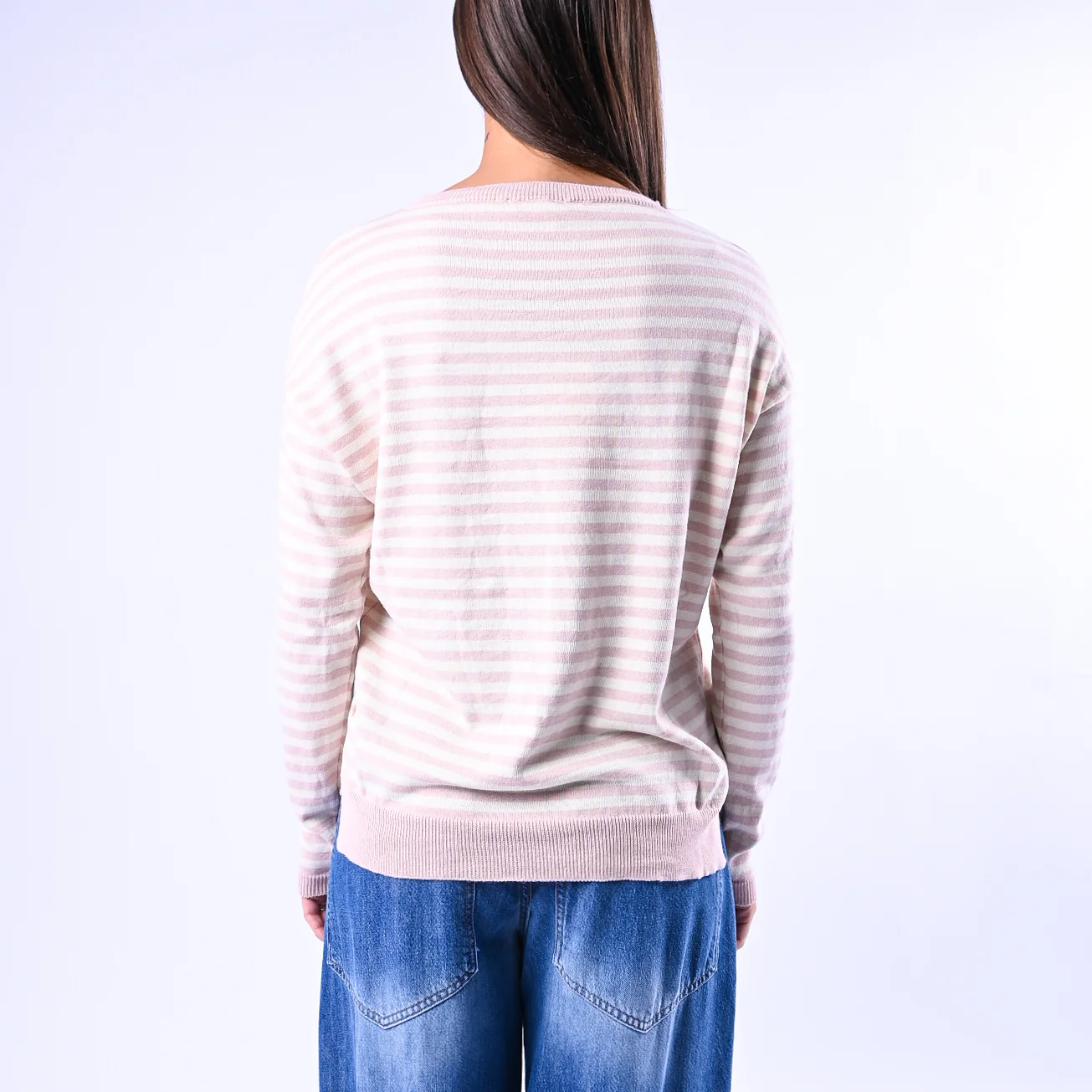 B LOVE - MAGLIA RIGHE SCOLLO BARCHETTA ART.C225 - PANNA/ROSA - Image 4