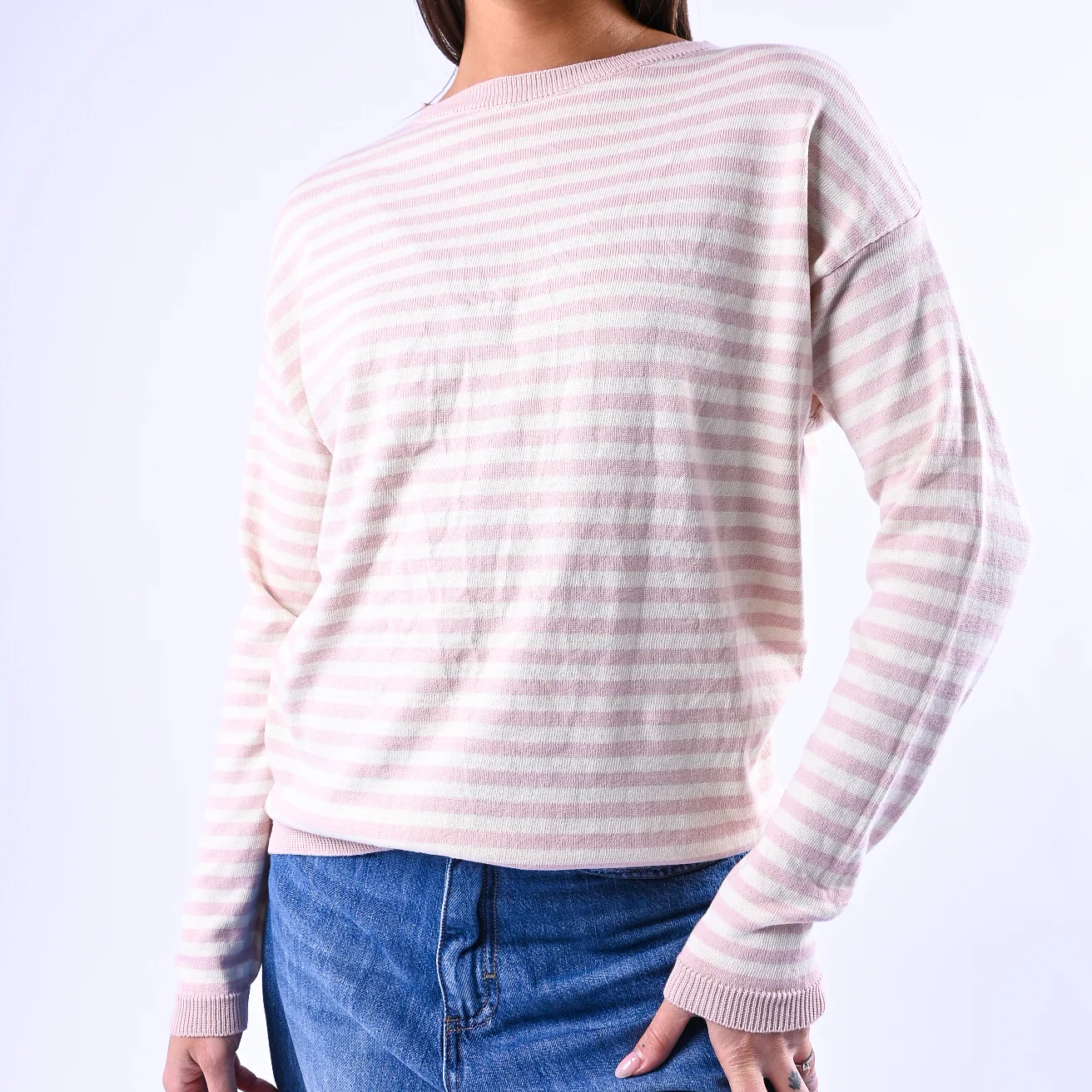 B LOVE - MAGLIA RIGHE SCOLLO BARCHETTA ART.C225 - PANNA/ROSA - Image 5