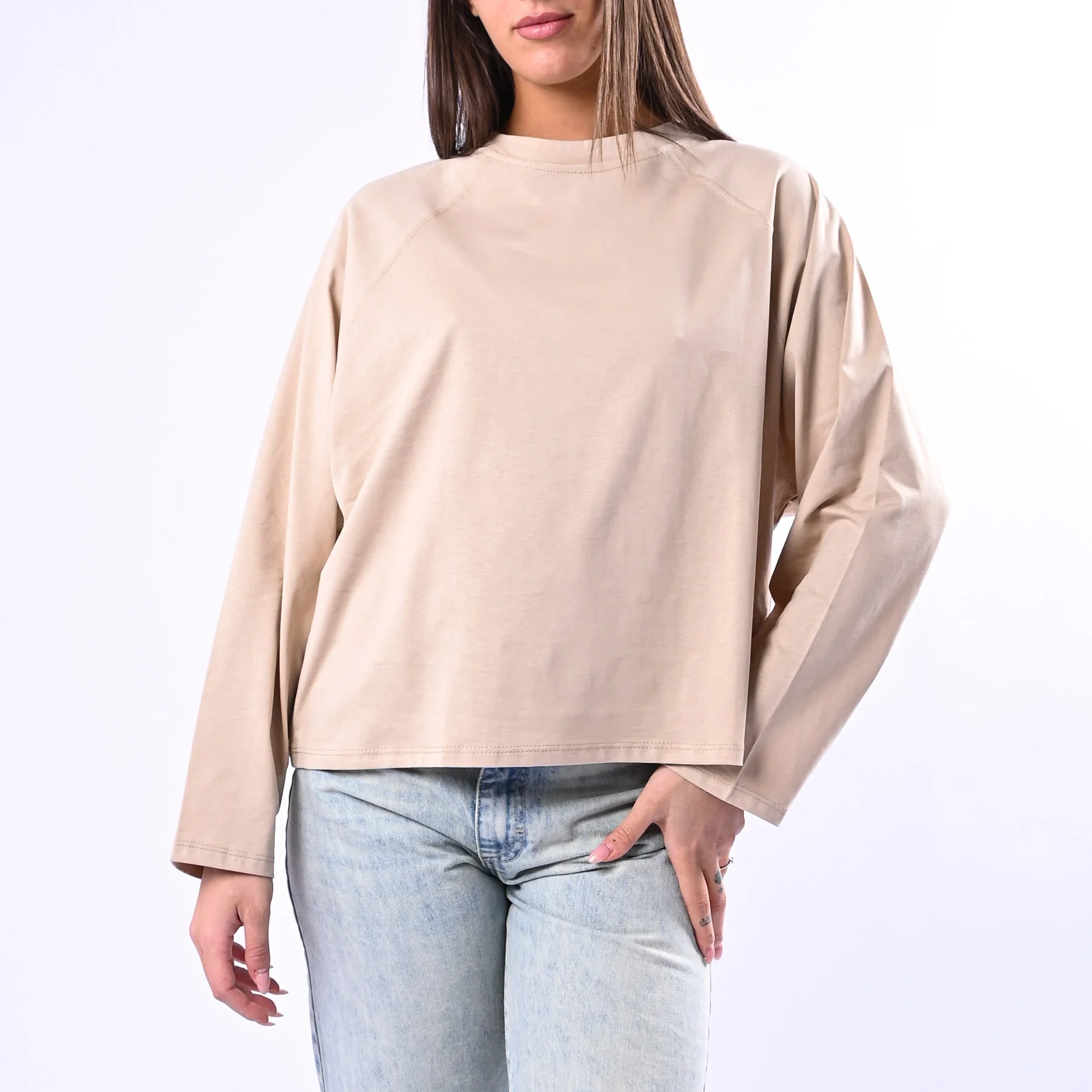 B LOVE - T-SHIRT A SCATOLA MANICA LUNGA ART.11751 - BEIGE
