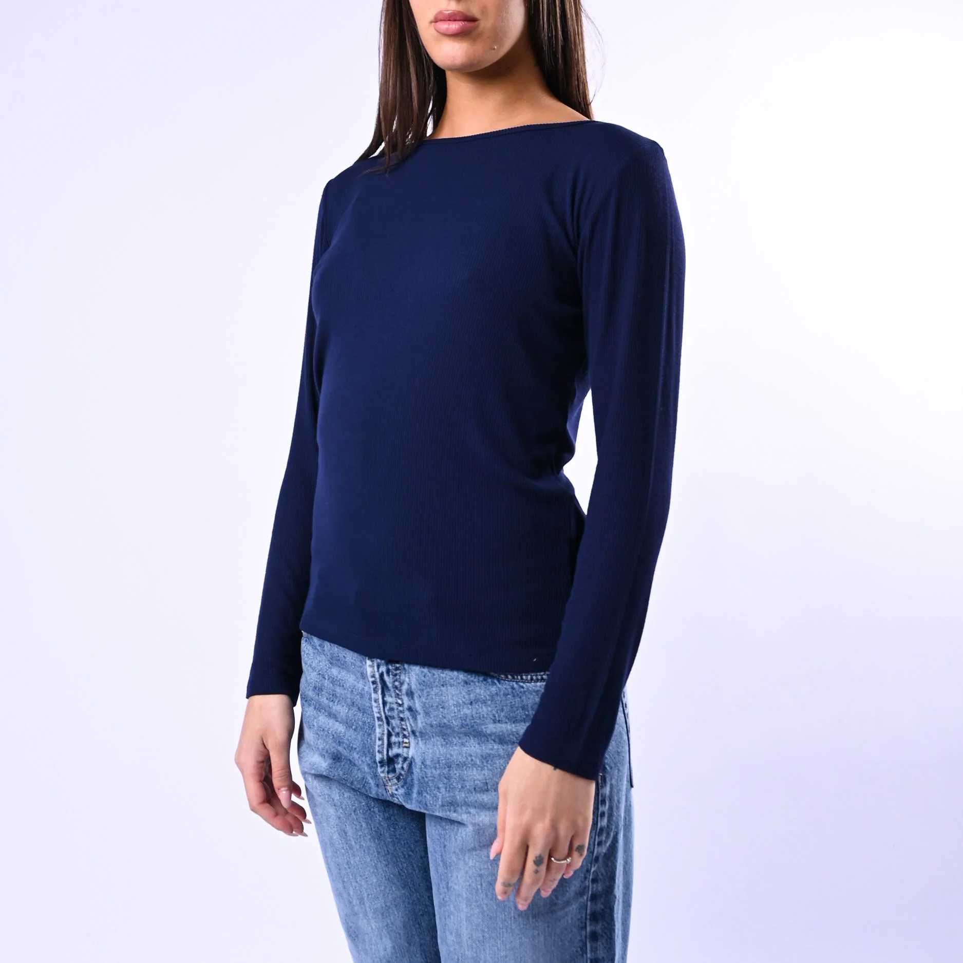 B LOVE - T-SHIRT COLLO BARCHETTA A COSTINE ART.10158 - BLU - Image 3