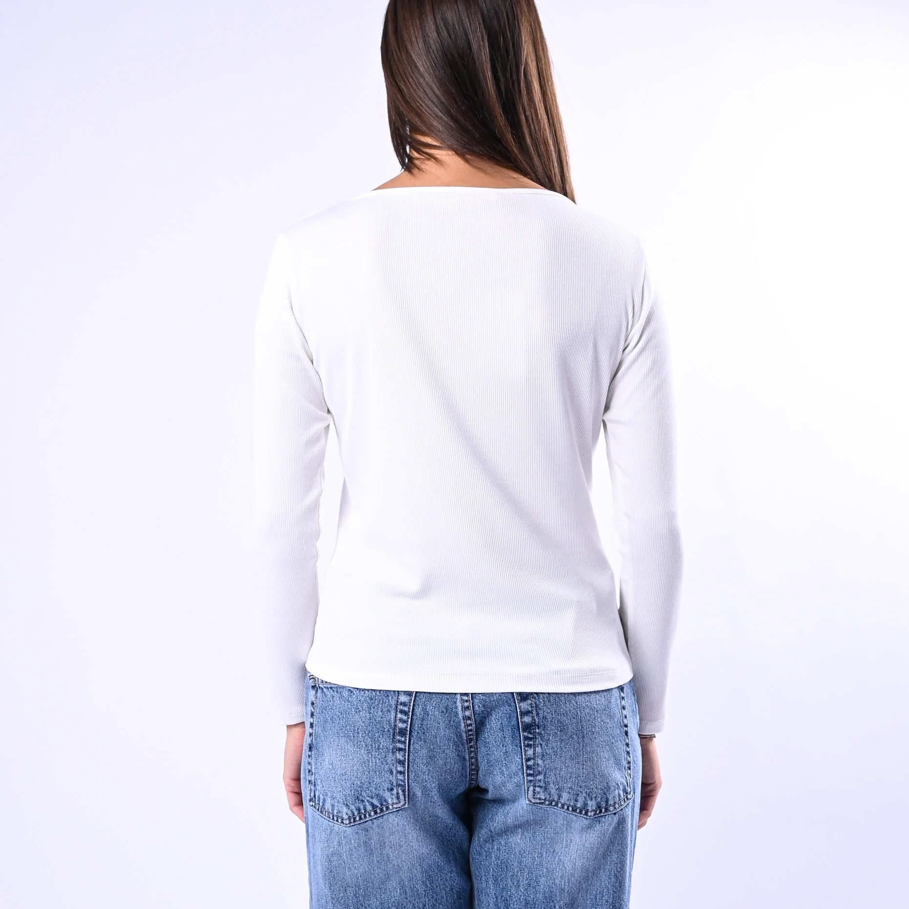 B LOVE - T-SHIRT COLLO BARCHETTA A COSTINE ART.10158 - PANNA - Image 4