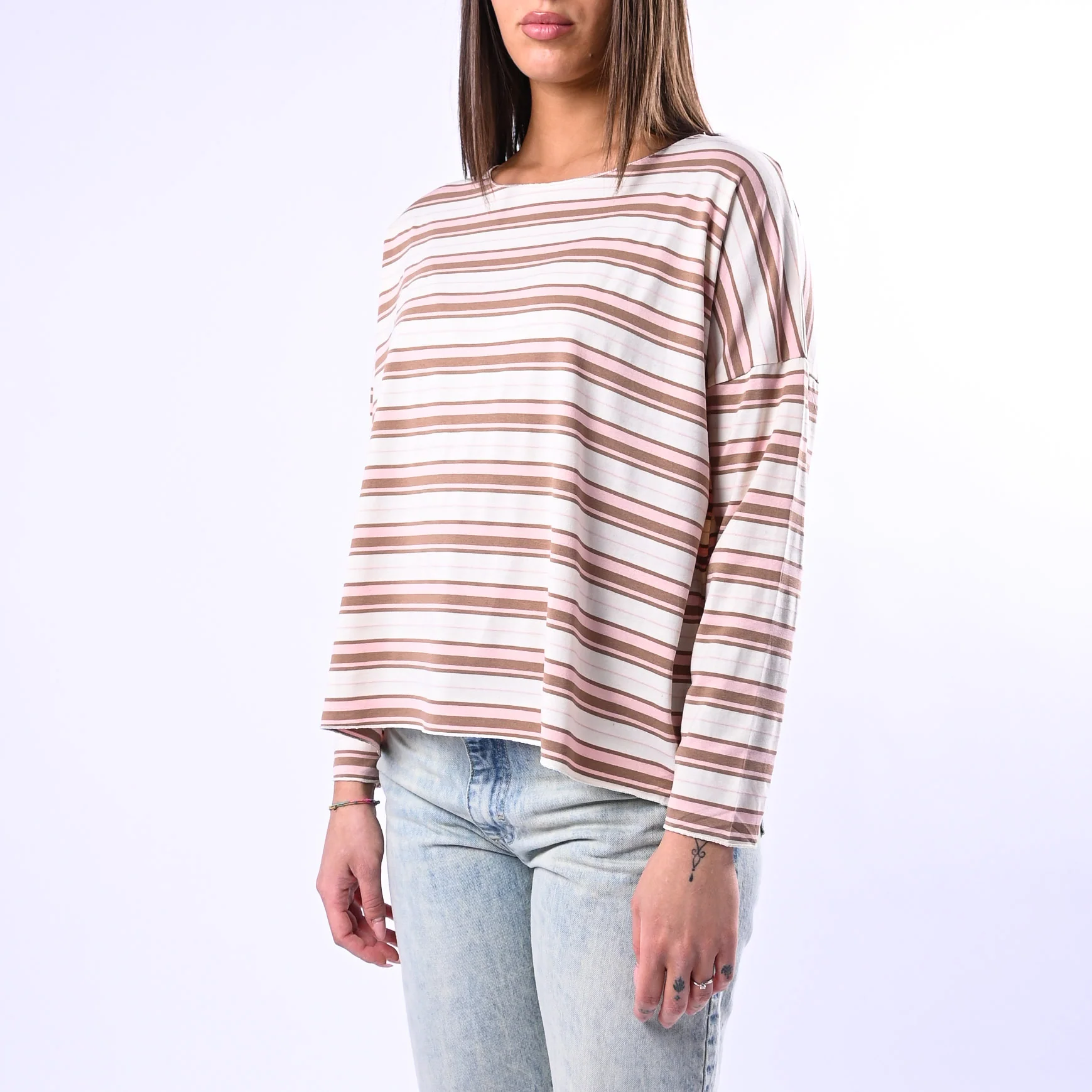 B LOVE - T-SHIRT RIGA A SCATOLA IN VISCOSA ART.10023 - PANNA/CAMMELLO/ROSA - Image 3