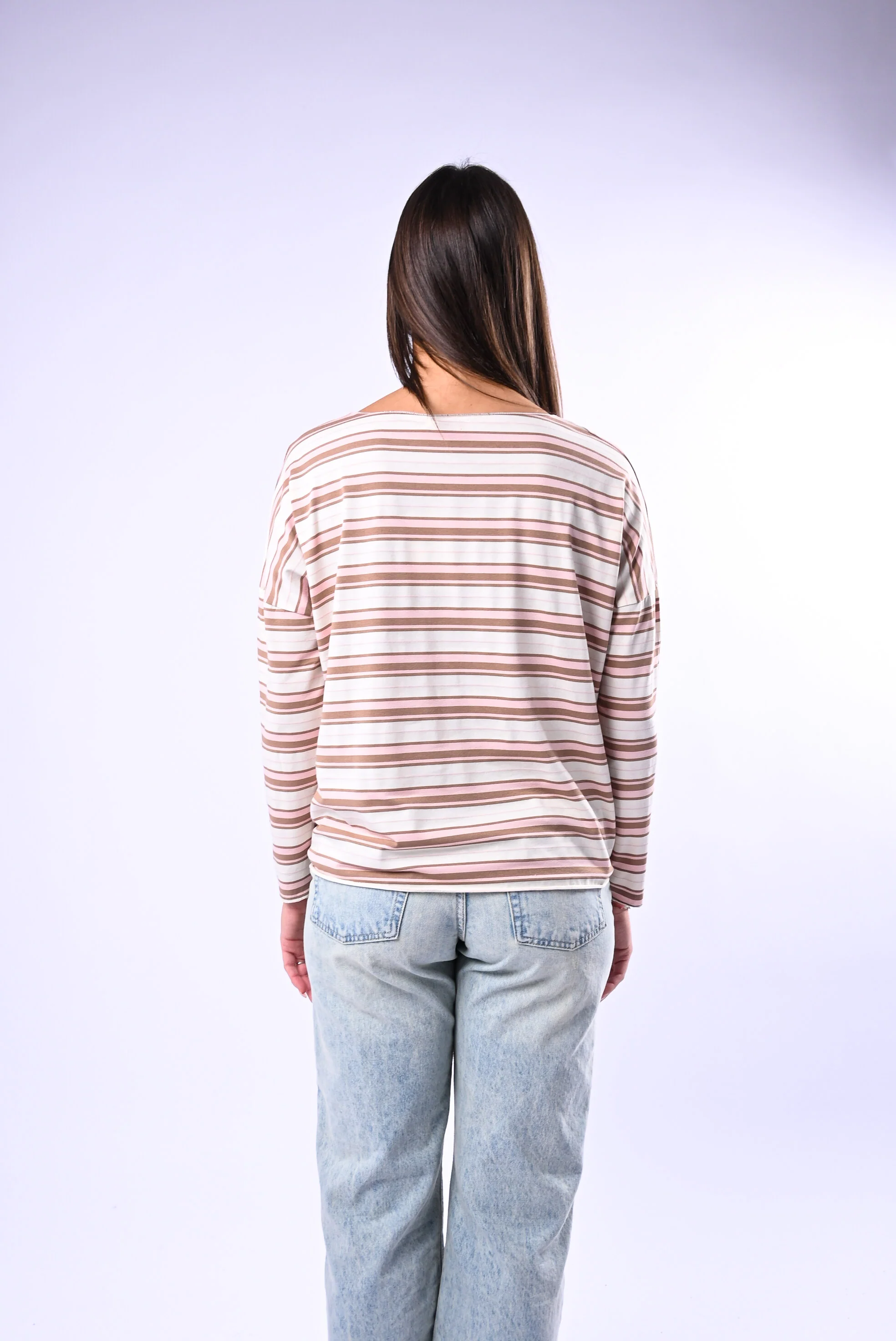 B LOVE - T-SHIRT RIGA A SCATOLA IN VISCOSA ART.10023 - PANNA/CAMMELLO/ROSA - Image 4