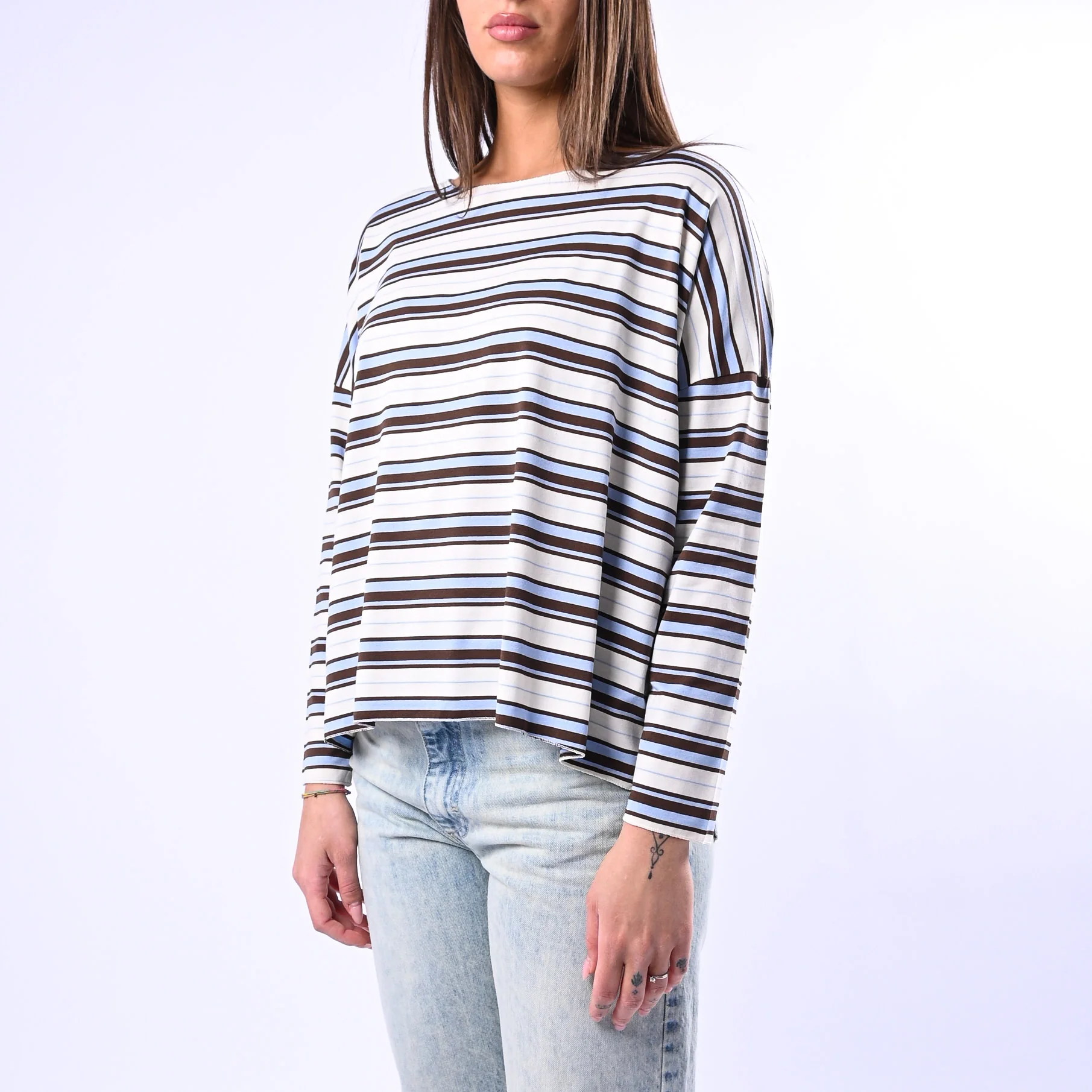 B LOVE - T-SHIRT RIGA A SCATOLA IN VISCOSA ART.10023 - PANNA/MORO/CELESTE - Image 3