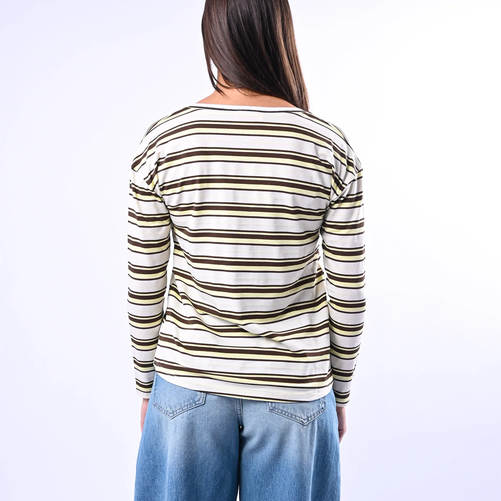 B LOVE - T-SHIRT RIGA SCOLLO V IN VISCOSA ART.12035 - PANNA/MORO/GIALLO - Image 4