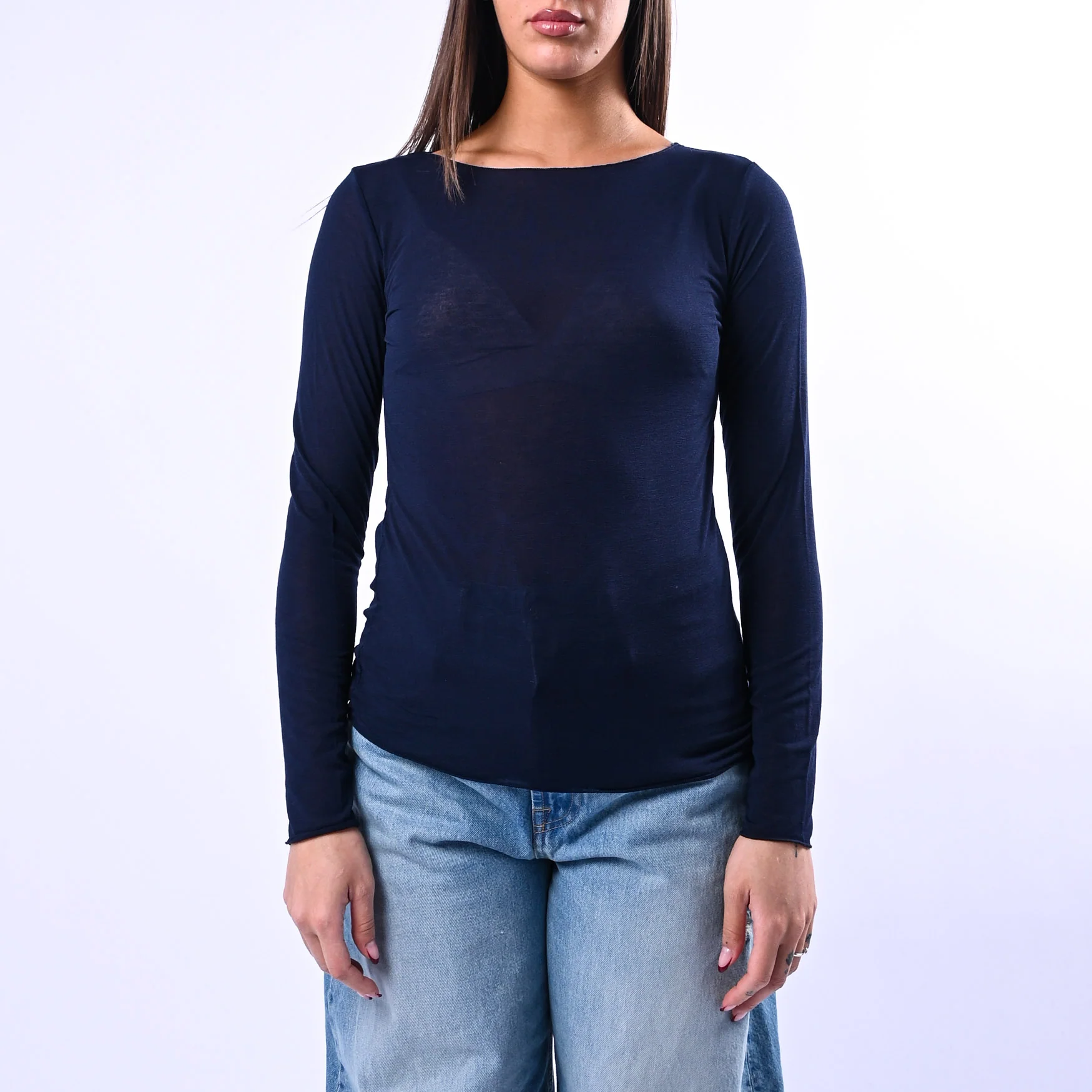 B LOVE - T-SHIRT SCOLLO BARCHETTA MISTO SETA ART.10987/PE - BLU - Image 2