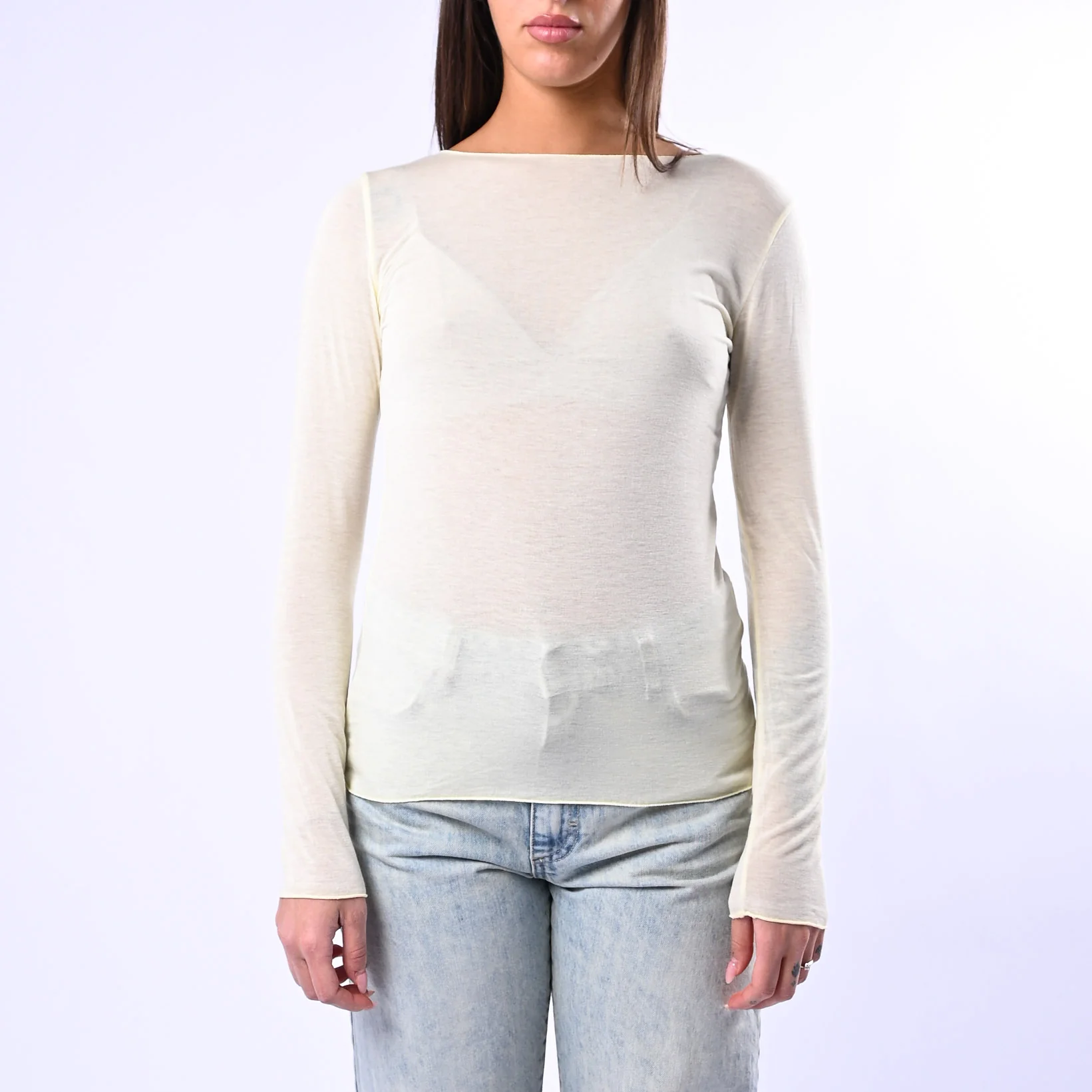 B LOVE - T-SHIRT SCOLLO BARCHETTA MISTO SETA ART.10987/PE - GIALLO - Image 2
