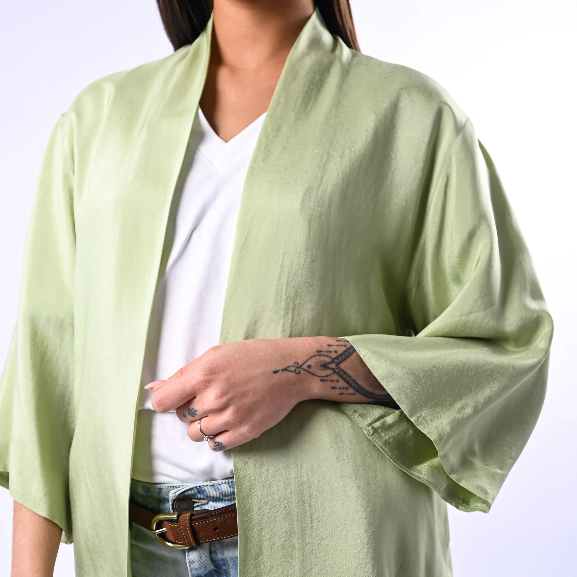 WU'SIDE - GIACCA/KIMONO CORTO CON MANICA GOMITO ART.26339 - SALVIA - Image 5