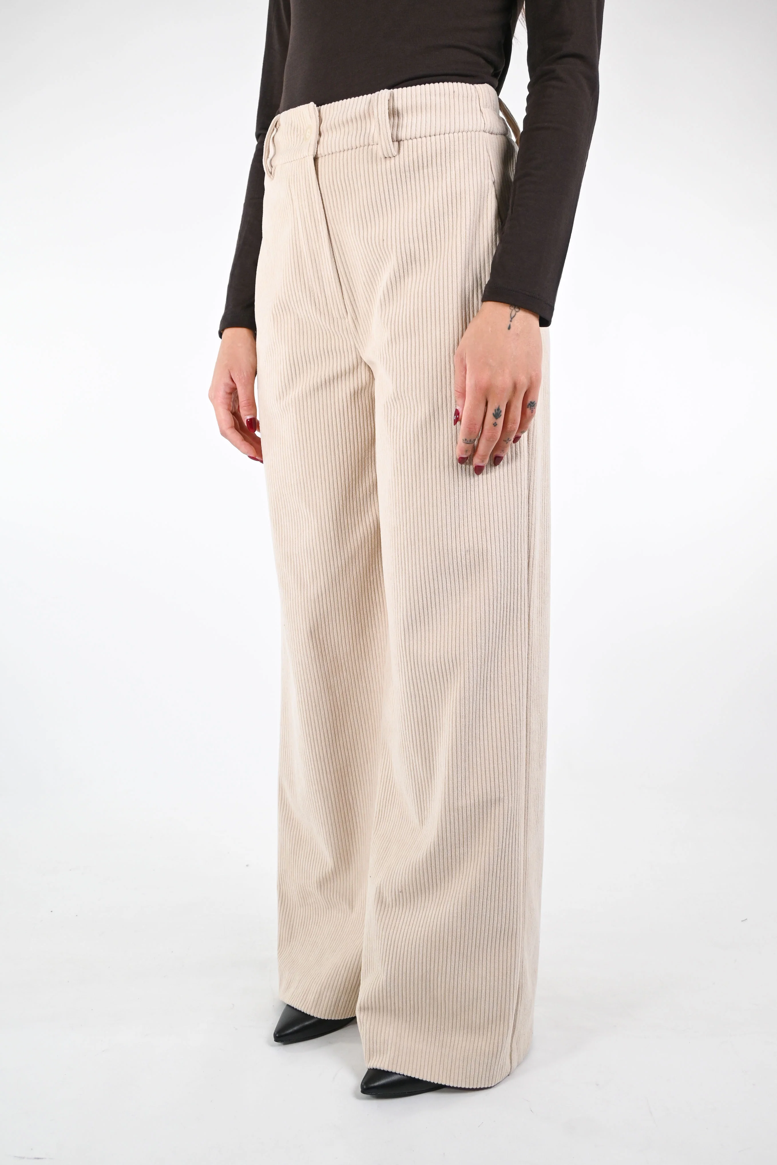 GOLD - PANTALONE PALAZZO EASY VELLUTO ART.17312/4497 - PANNA - Image 3