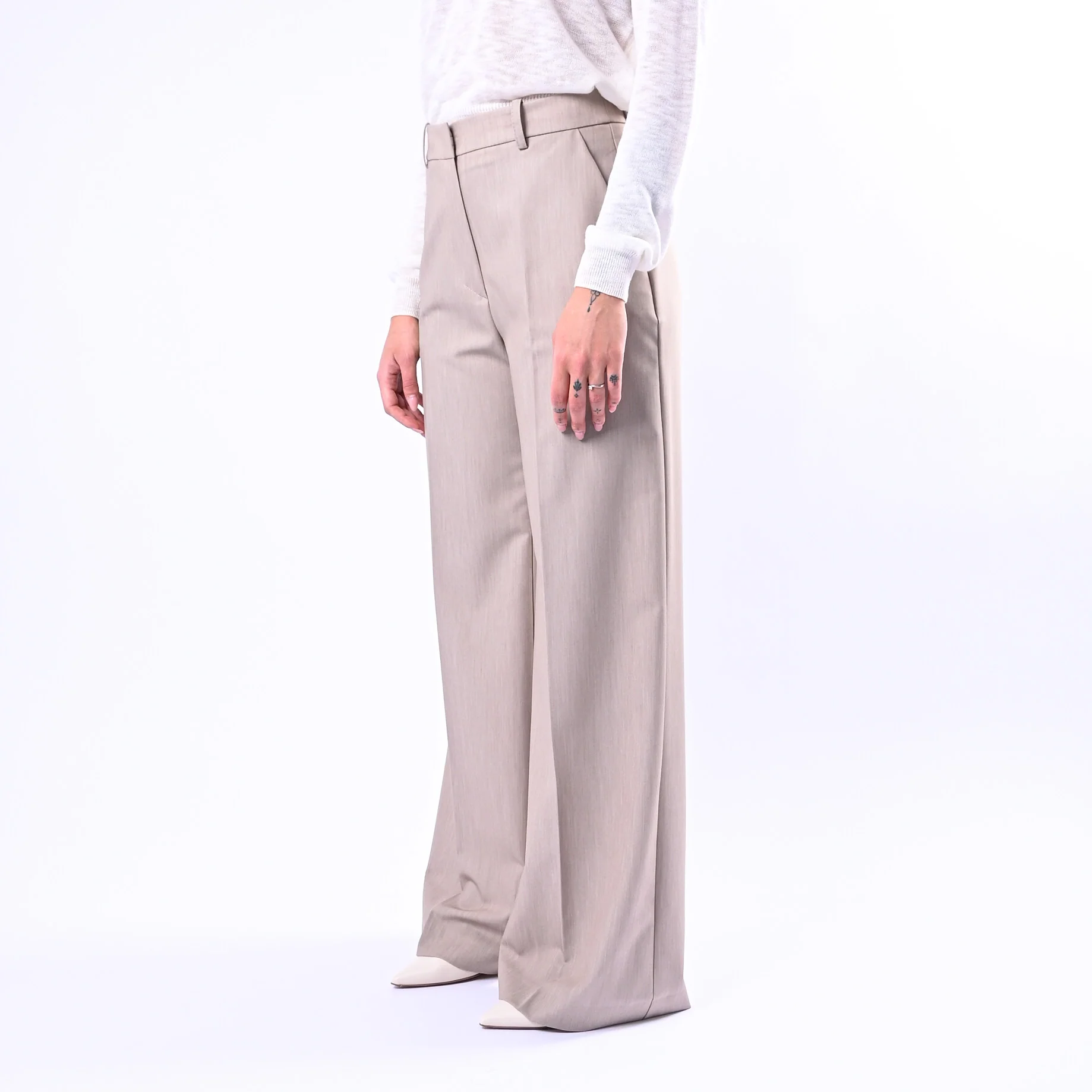 GOLD - PANTALONE PALAZZO POLIVOSCOSA MELANGE ART.17206/4701 - BEIGE - Image 3
