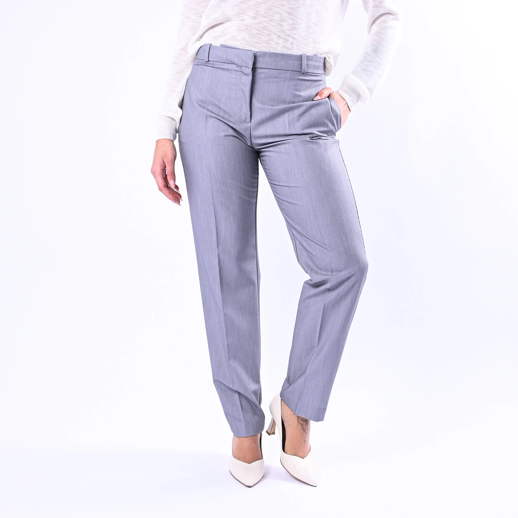 GOLD - PANTALONE SIGARETTA POLIVOSCOSA MELANGE ART.17229/4701 - PERLA