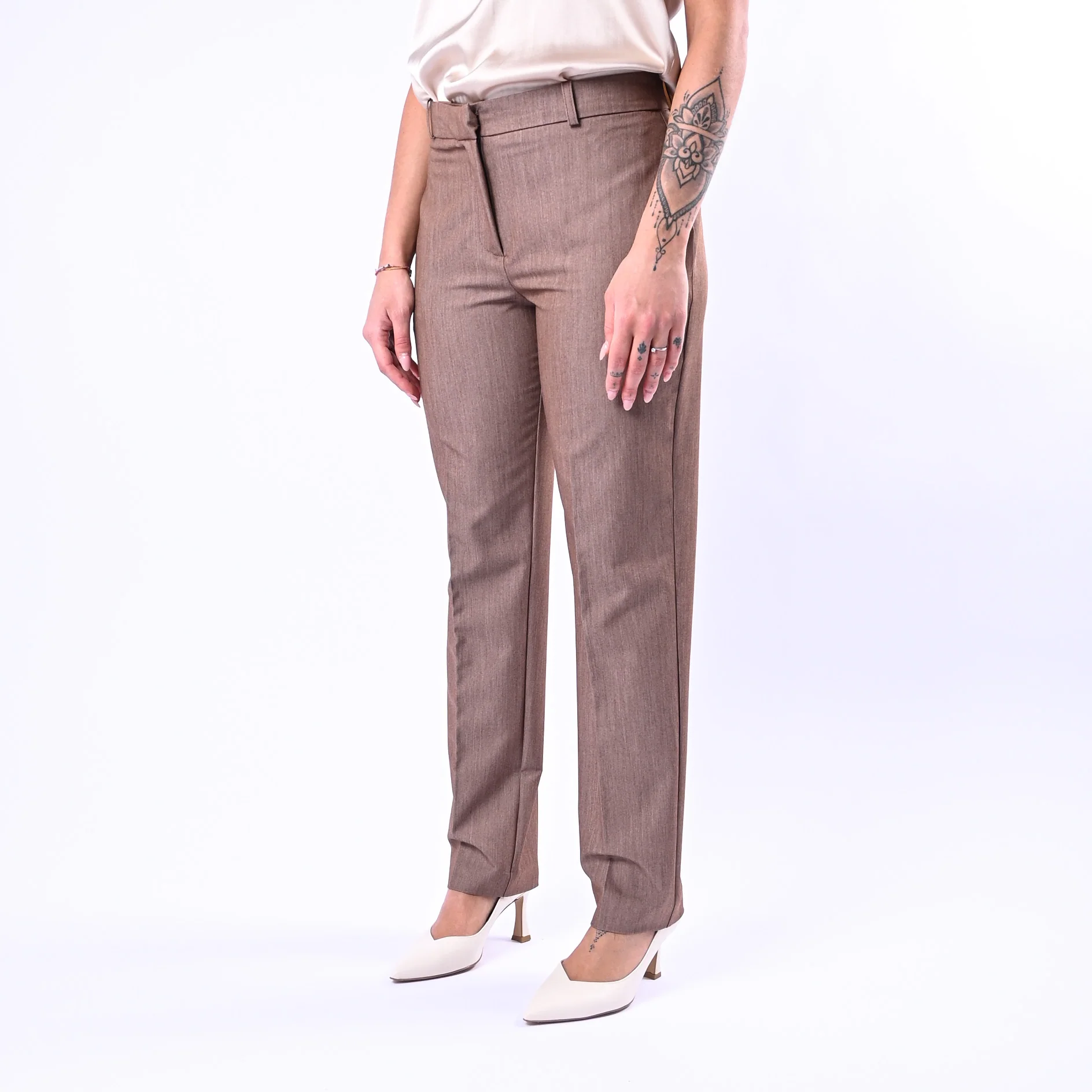 GOLD - PANTALONE SIGARETTA POLIVOSCOSA MELANGE ART.17229/4701 - TORTORA - Image 3