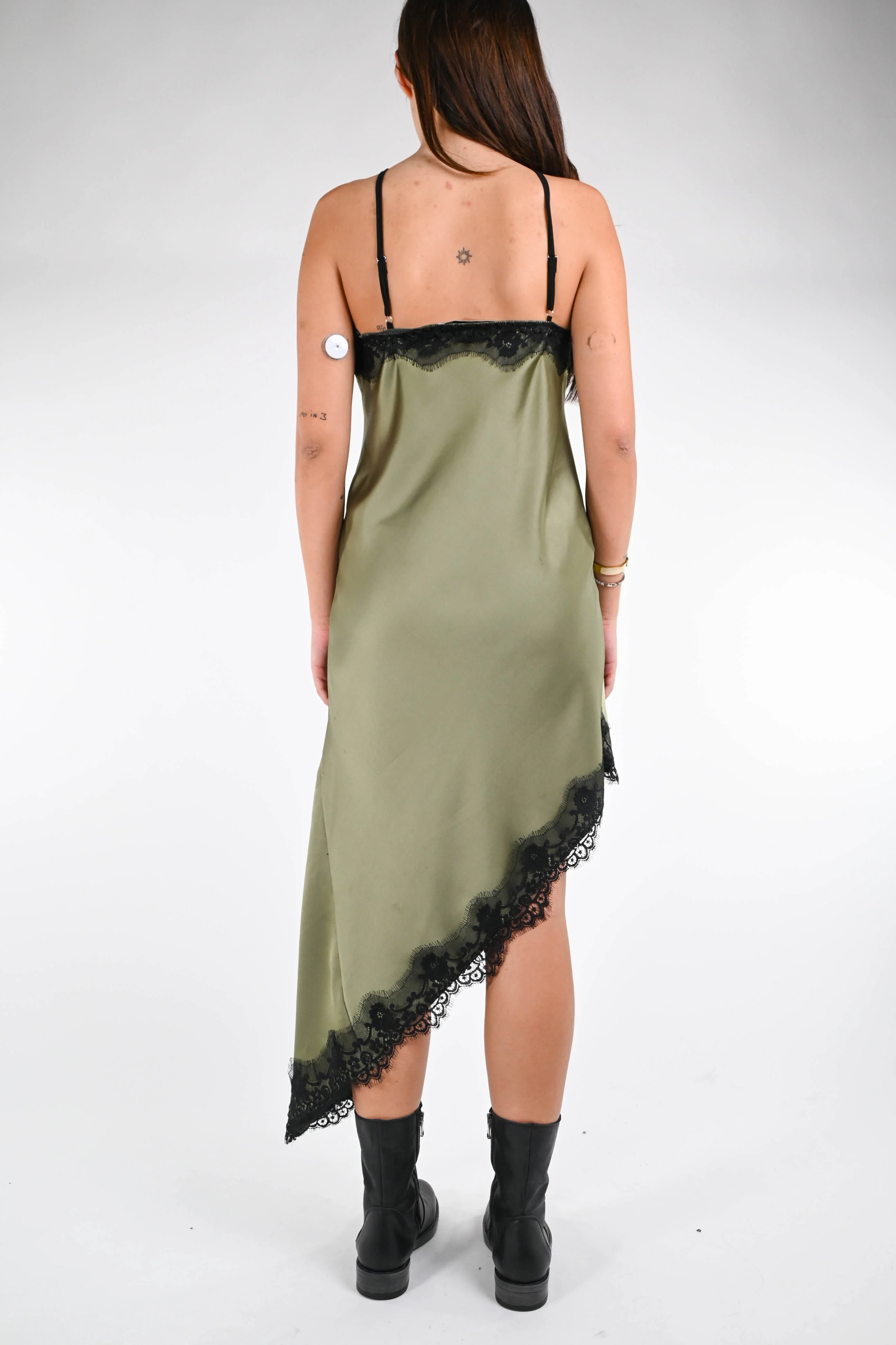 HAVEONE - ABITO SATIN+PIZZO ASSIMETRICO ART.AVS-P050 - MILITARE - Image 4