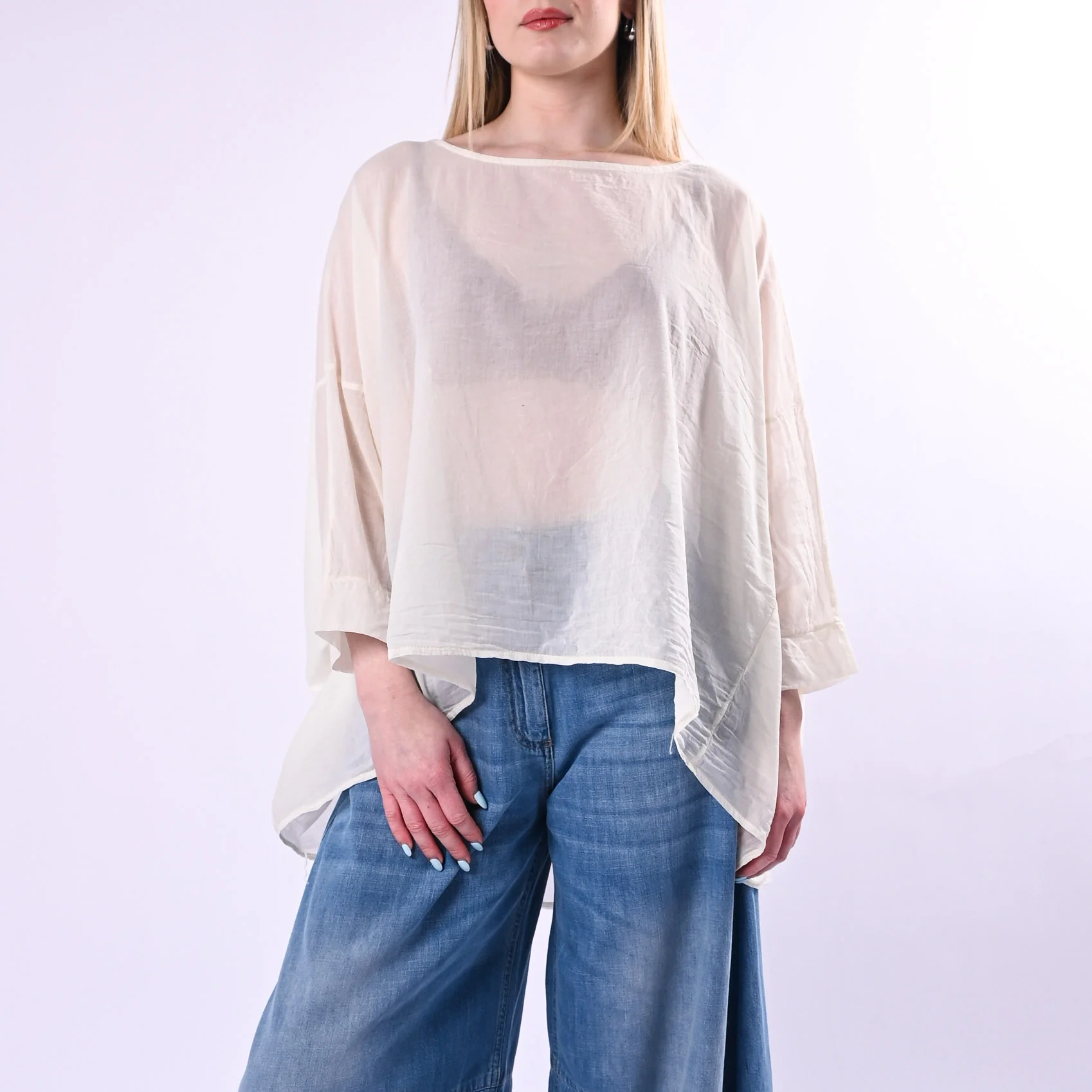 HAVEONE - BLUSA OVER AMPIA IN MUSSOLA ART.CMA-Q390/B - BURRO
