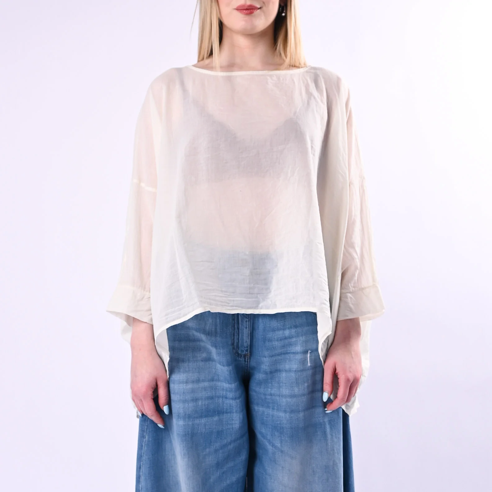 HAVEONE - BLUSA OVER AMPIA IN MUSSOLA ART.CMA-Q390/B - BURRO - Image 2