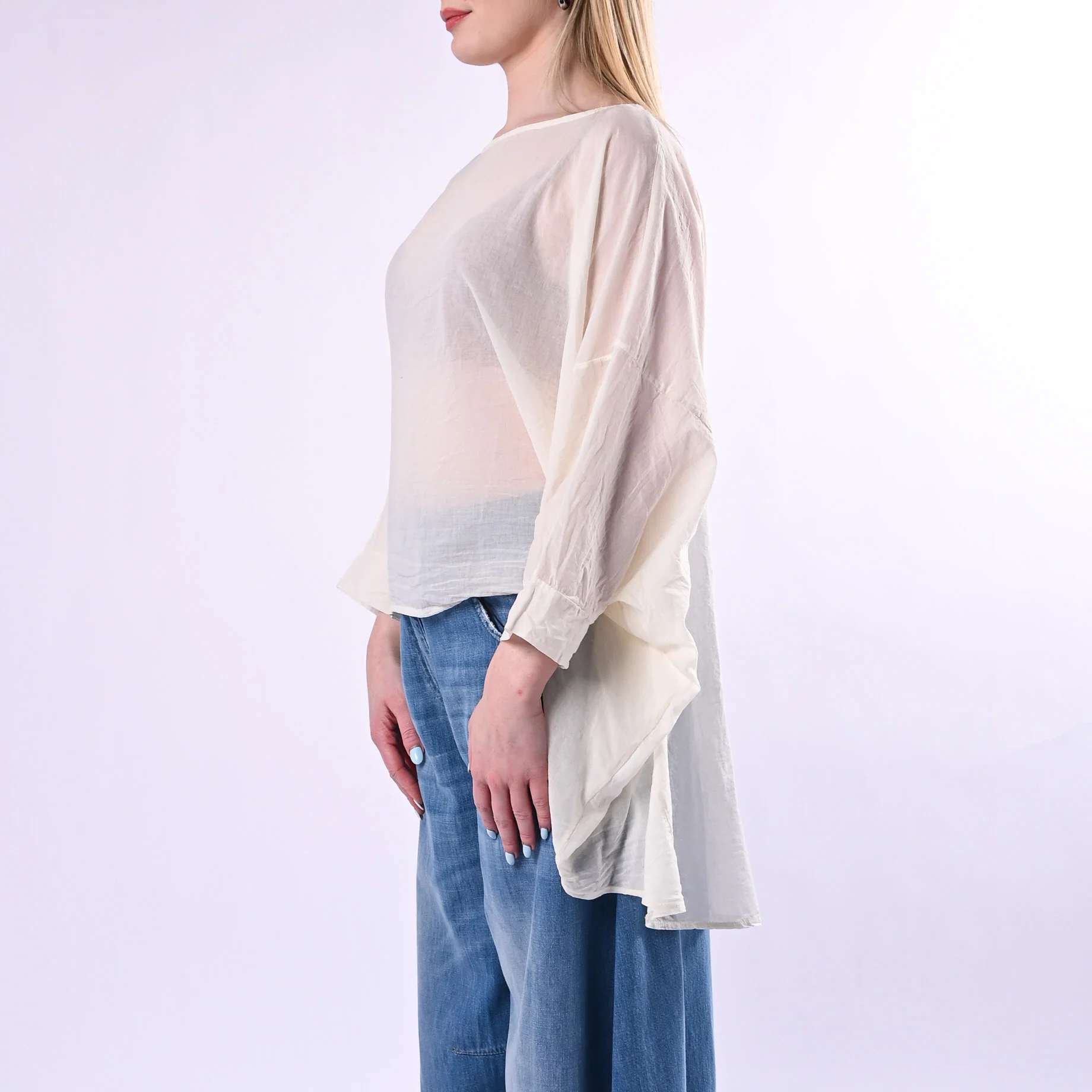 HAVEONE - BLUSA OVER AMPIA IN MUSSOLA ART.CMA-Q390/B - BURRO - Image 3