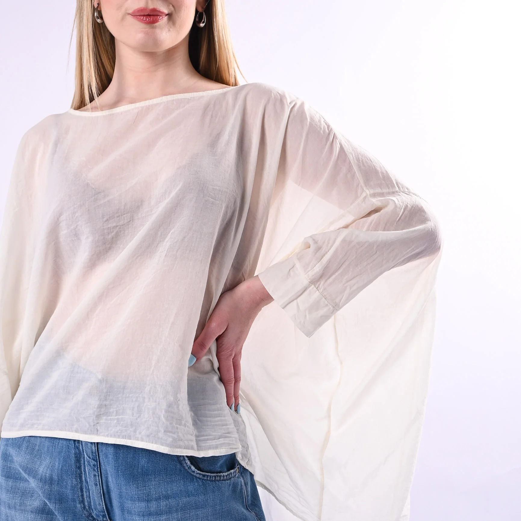 HAVEONE - BLUSA OVER AMPIA IN MUSSOLA ART.CMA-Q390/B - BURRO - Image 5