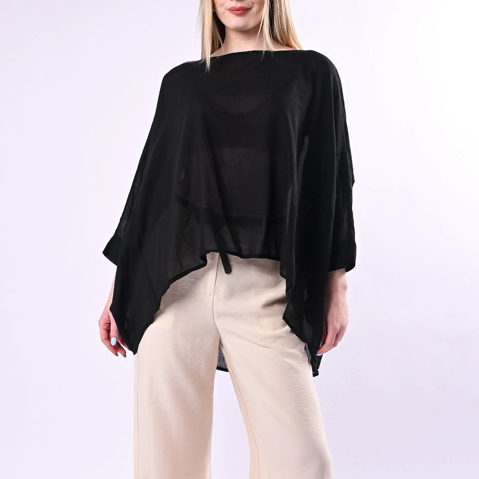 HAVEONE - BLUSA OVER AMPIA IN MUSSOLA ART.CMA-Q390/N - NERO