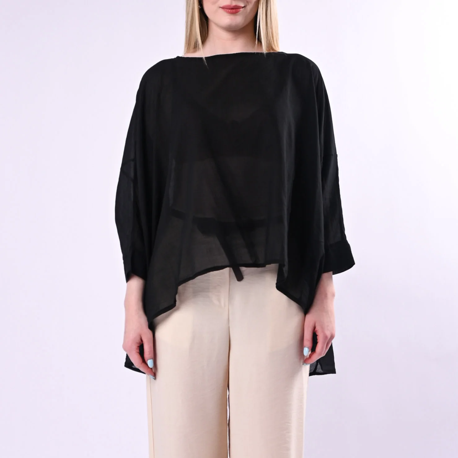 HAVEONE - BLUSA OVER AMPIA IN MUSSOLA ART.CMA-Q390/N - NERO - Image 2