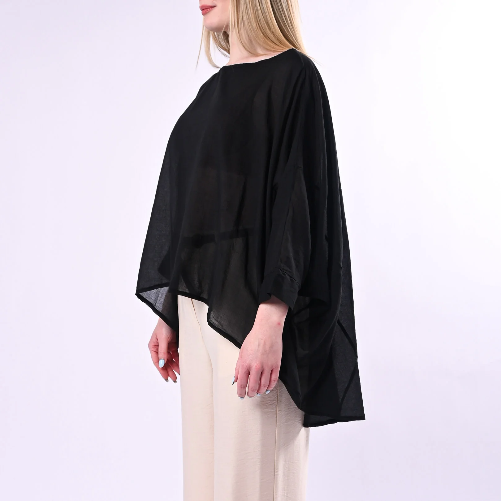 HAVEONE - BLUSA OVER AMPIA IN MUSSOLA ART.CMA-Q390/N - NERO - Image 3