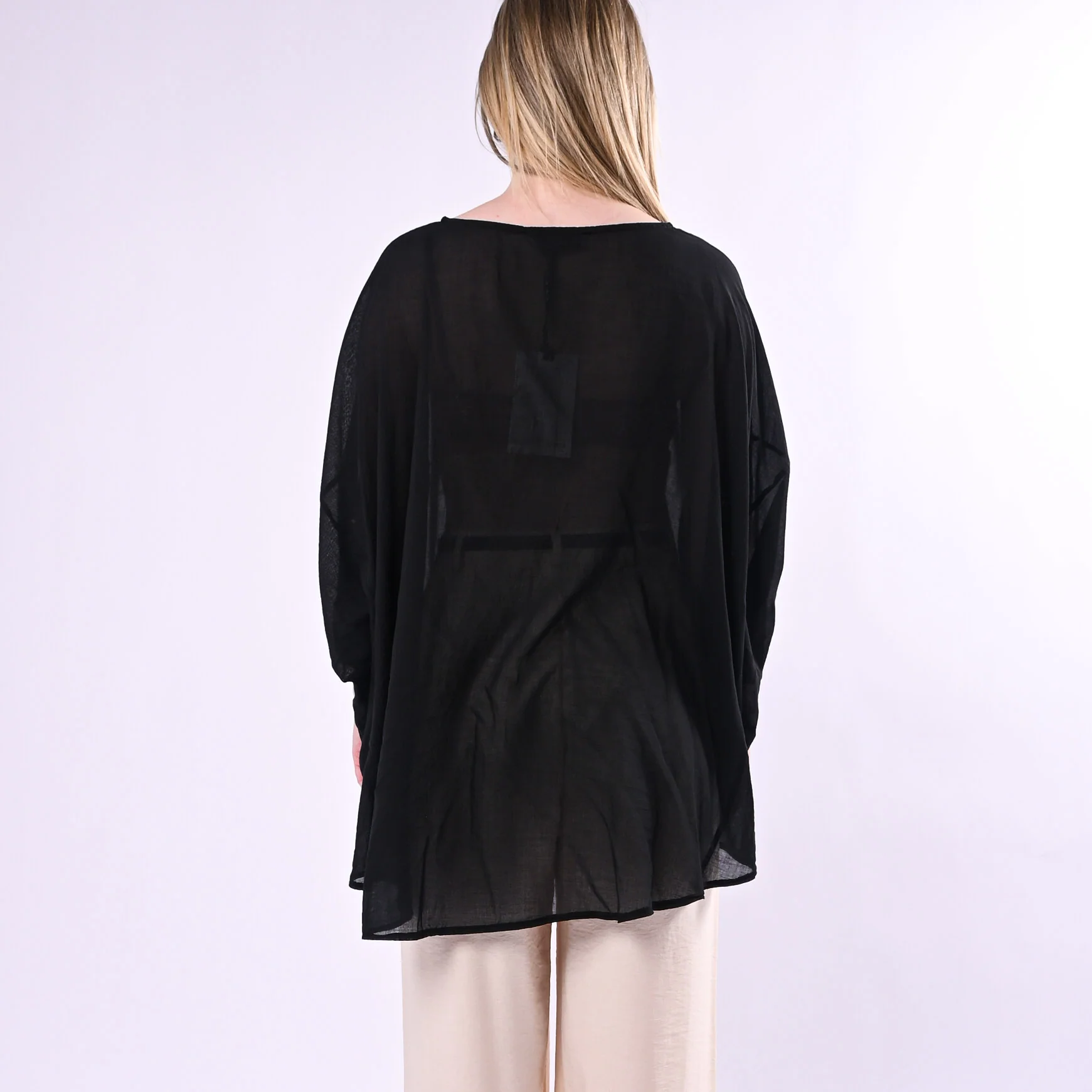 HAVEONE - BLUSA OVER AMPIA IN MUSSOLA ART.CMA-Q390/N - NERO - Image 4