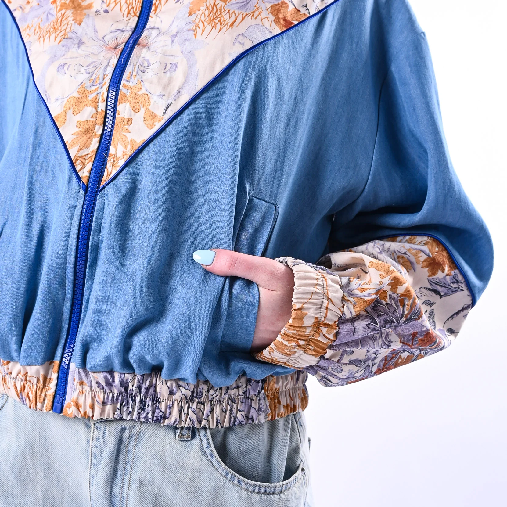 HAVEONE - BOMBER DOPPIO TESSUTO CHAMBRAY+FLOREALE ART.KMA-Q083/C - CELESTE - Image 5