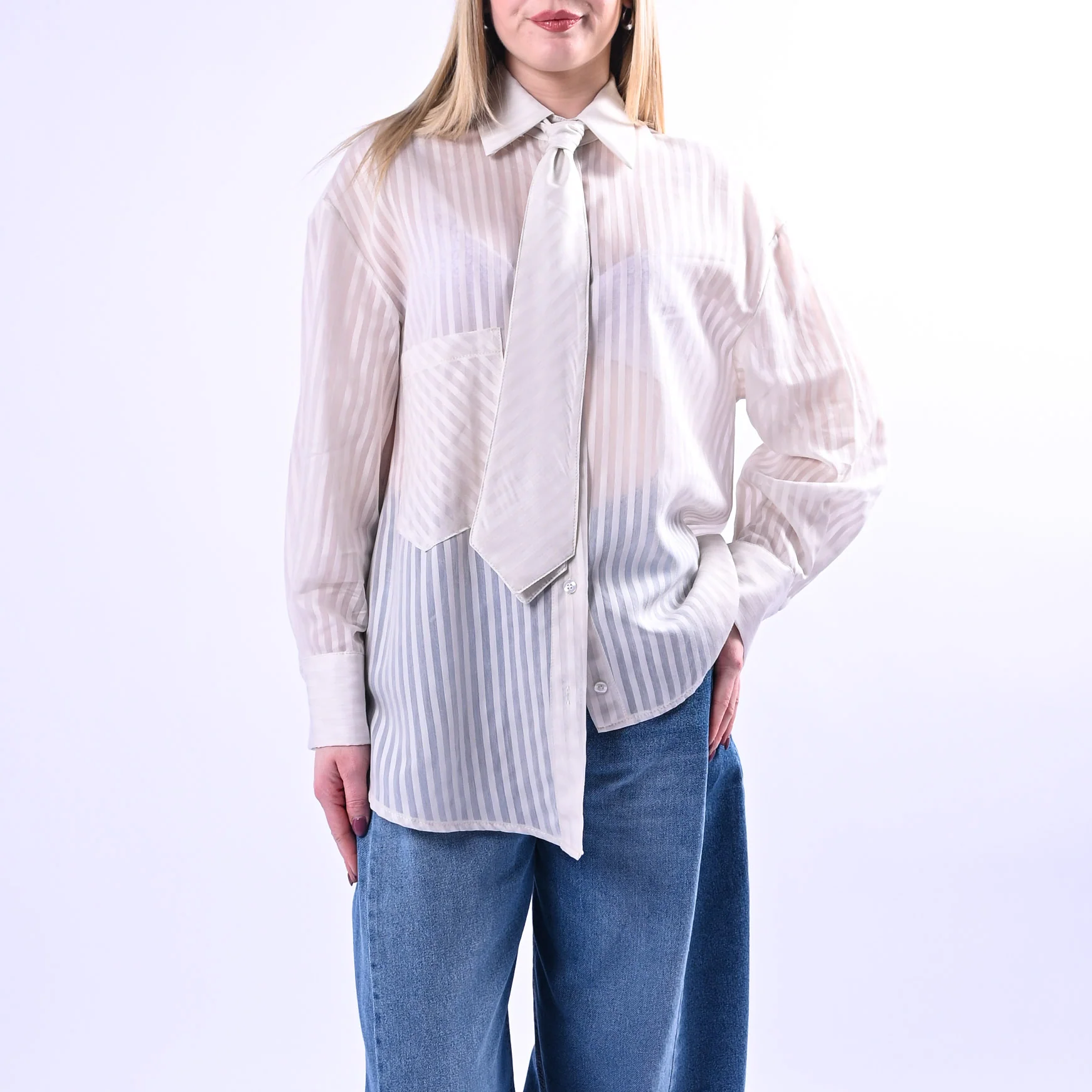 HAVEONE - CAMICIA ASIMMETRICA CON CRAVATTA ART.CVS-Q196 - BIANCO