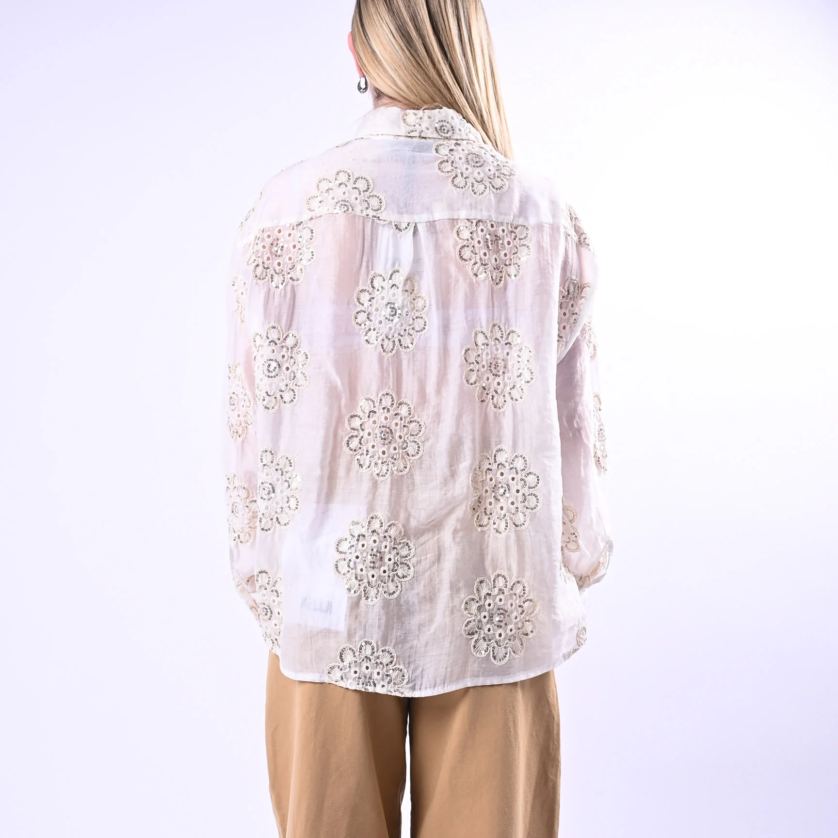 HAVEONE - CAMICIA RICAMO FIORE CON PIALLETTES ART.CFW-Q167 - BURRO - Image 4