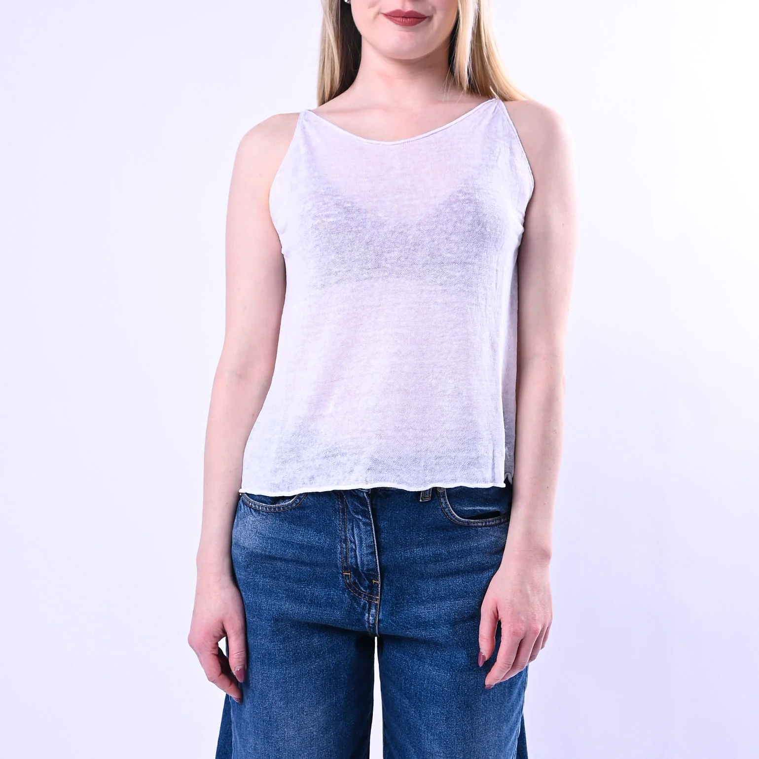 HAVEONE - CANOTTA MAGLIA IN LINO ART.RMG-Q080/B - BIANCO - Image 2
