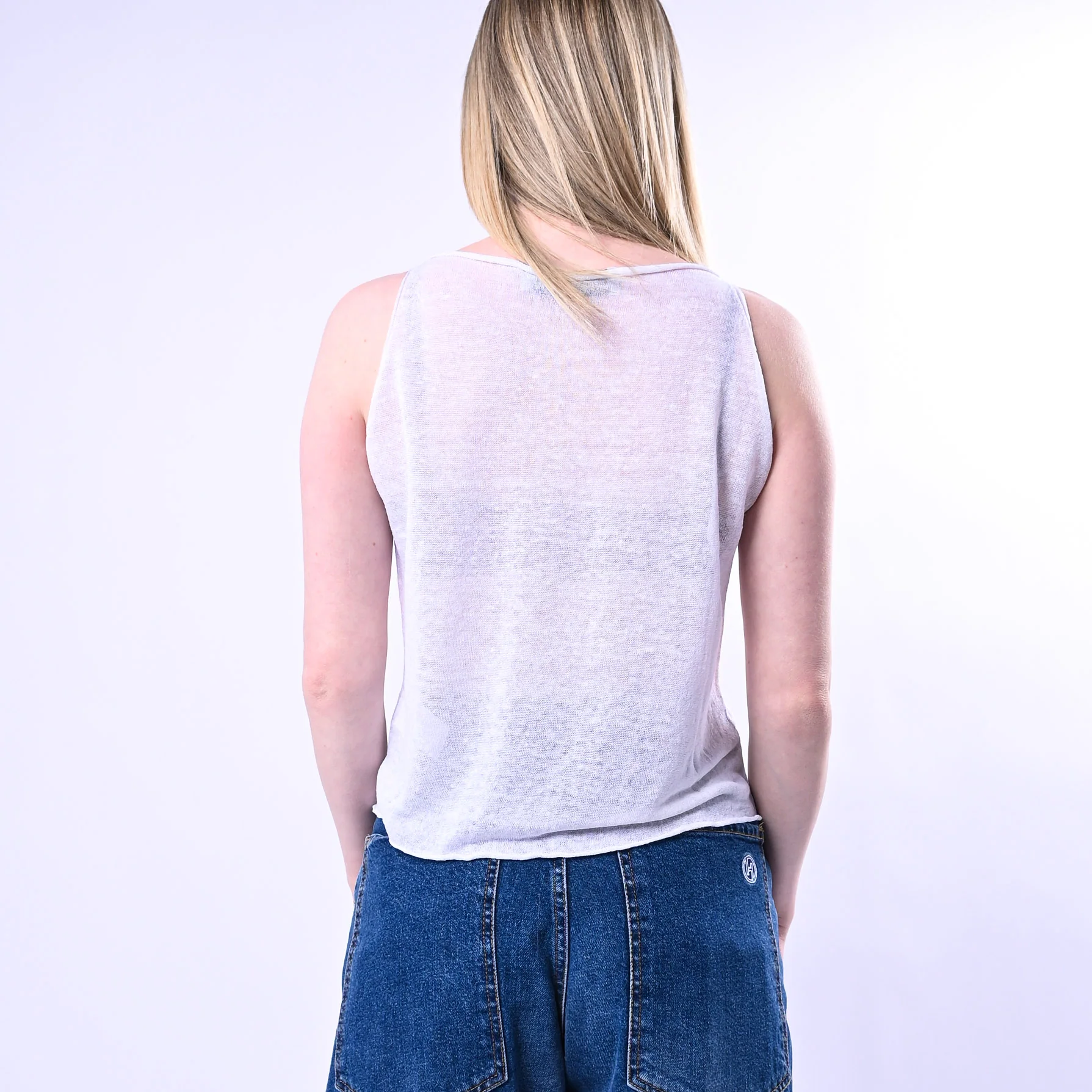 HAVEONE - CANOTTA MAGLIA IN LINO ART.RMG-Q080/B - BIANCO - Image 4