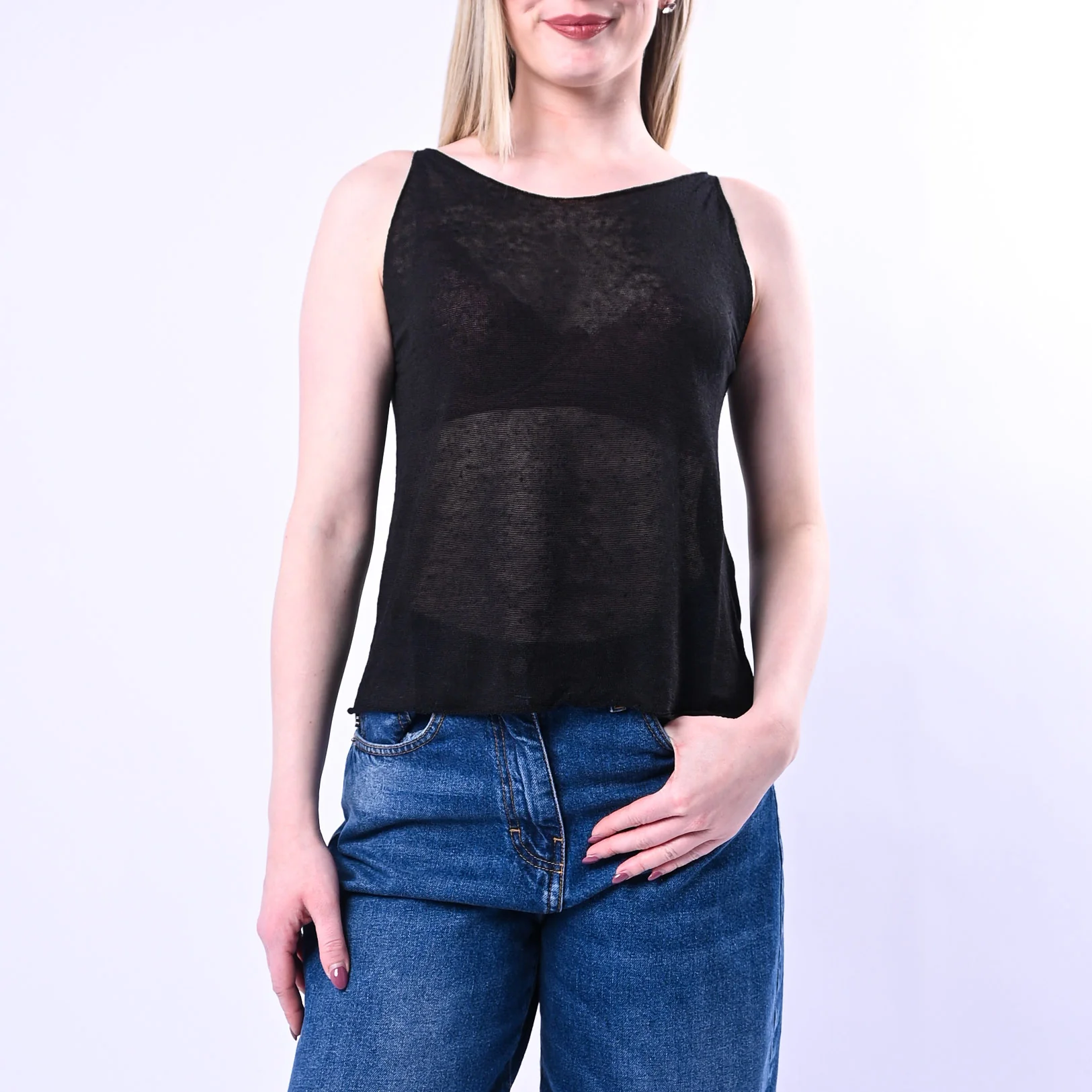 HAVEONE - CANOTTA MAGLIA IN LINO ART.RMG-Q080/N - NERO - Image 2