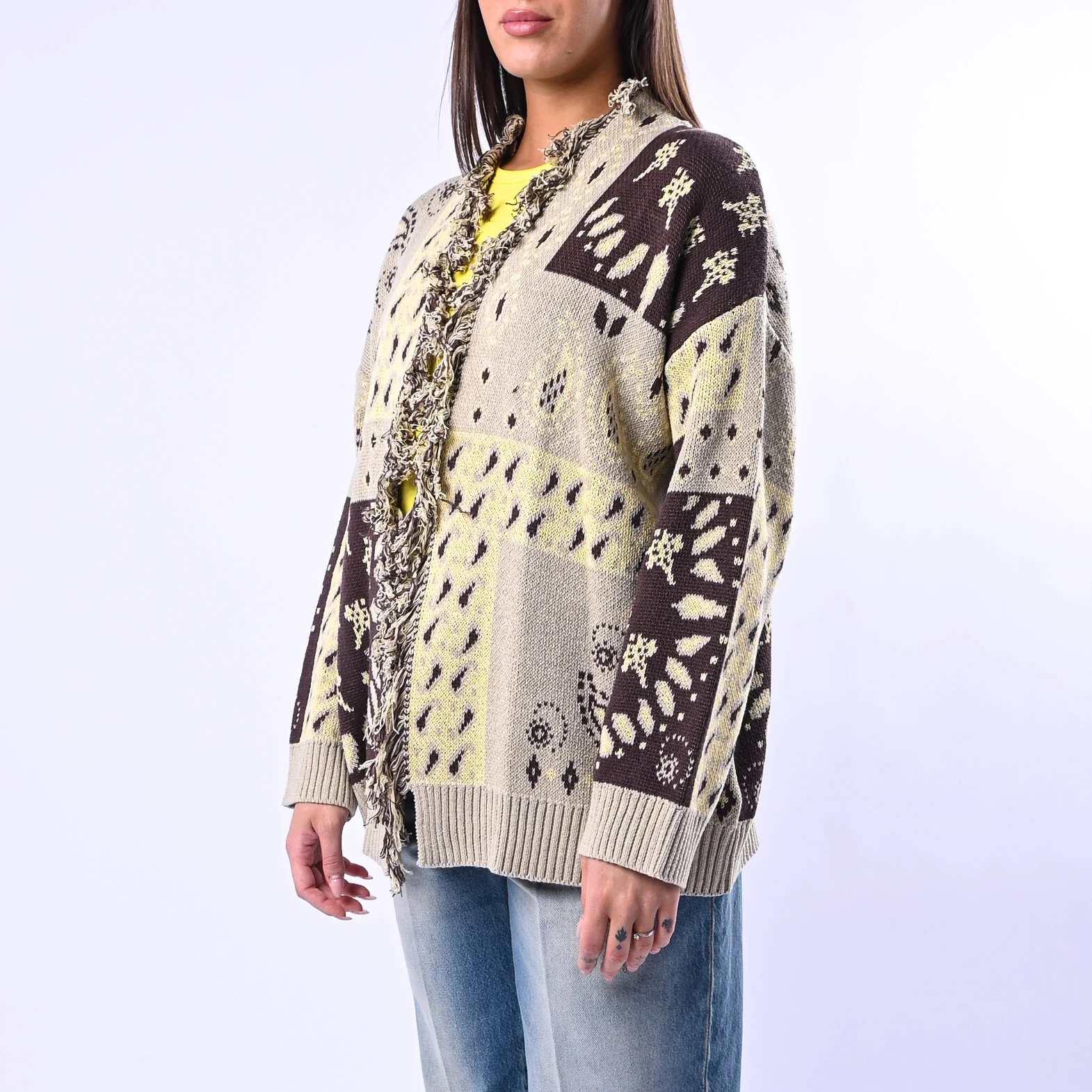 HAVEONE - CARDIGAN FANTASIA PATCH BANDANA ART.MFP-Q081 - SABBIA/MORO/GIALLO - Image 3