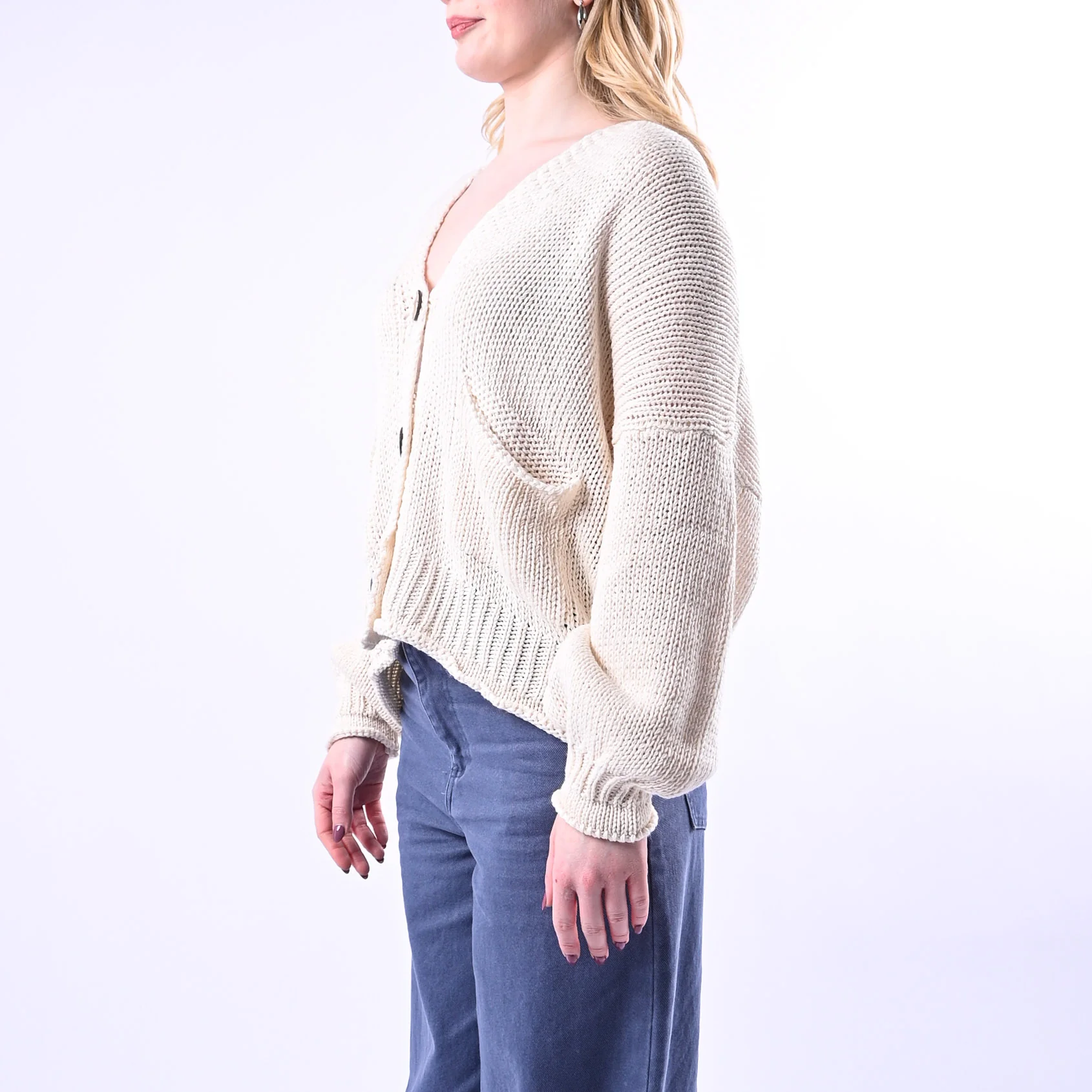 HAVEONE - CARDIGAN OVER BOTTONI LEGNO ART.JIT-Q007 - BURRO - Image 3