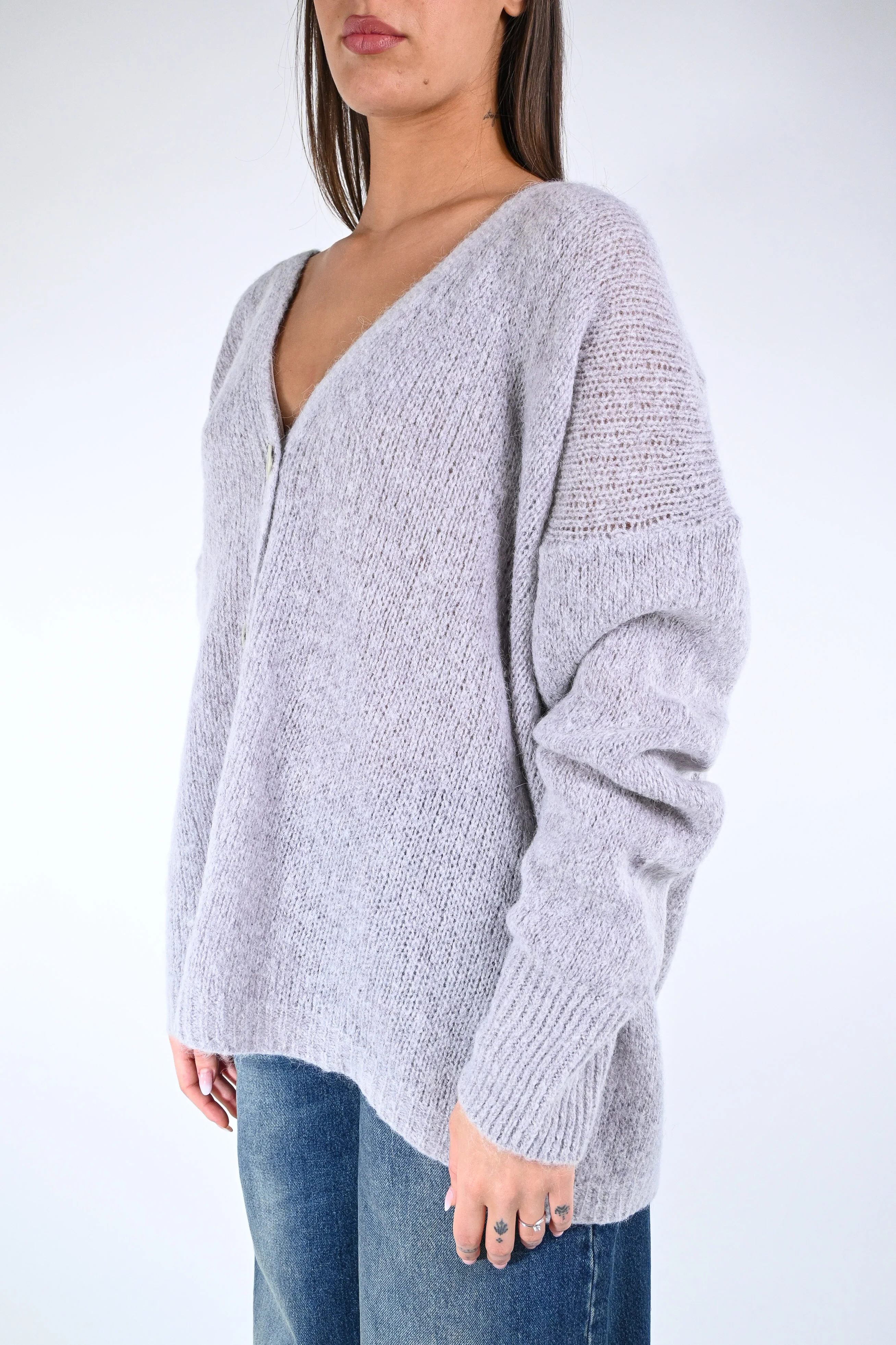 HAVEONE - CARDIGAN OVER BOTTONI MADRE PERLA ART.MPH-P455 - GRIGIO - Image 3