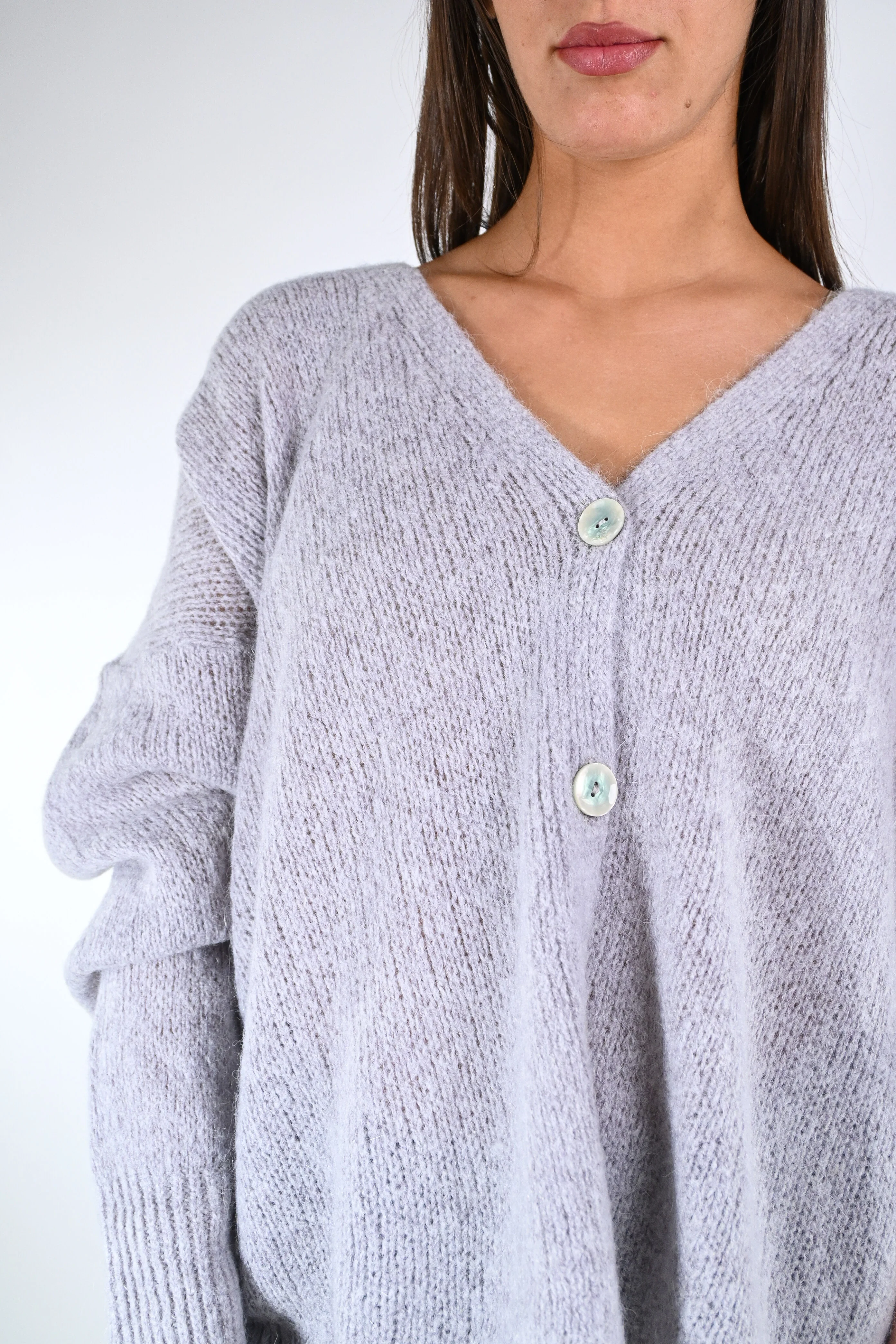 HAVEONE - CARDIGAN OVER BOTTONI MADRE PERLA ART.MPH-P455 - GRIGIO - Image 5