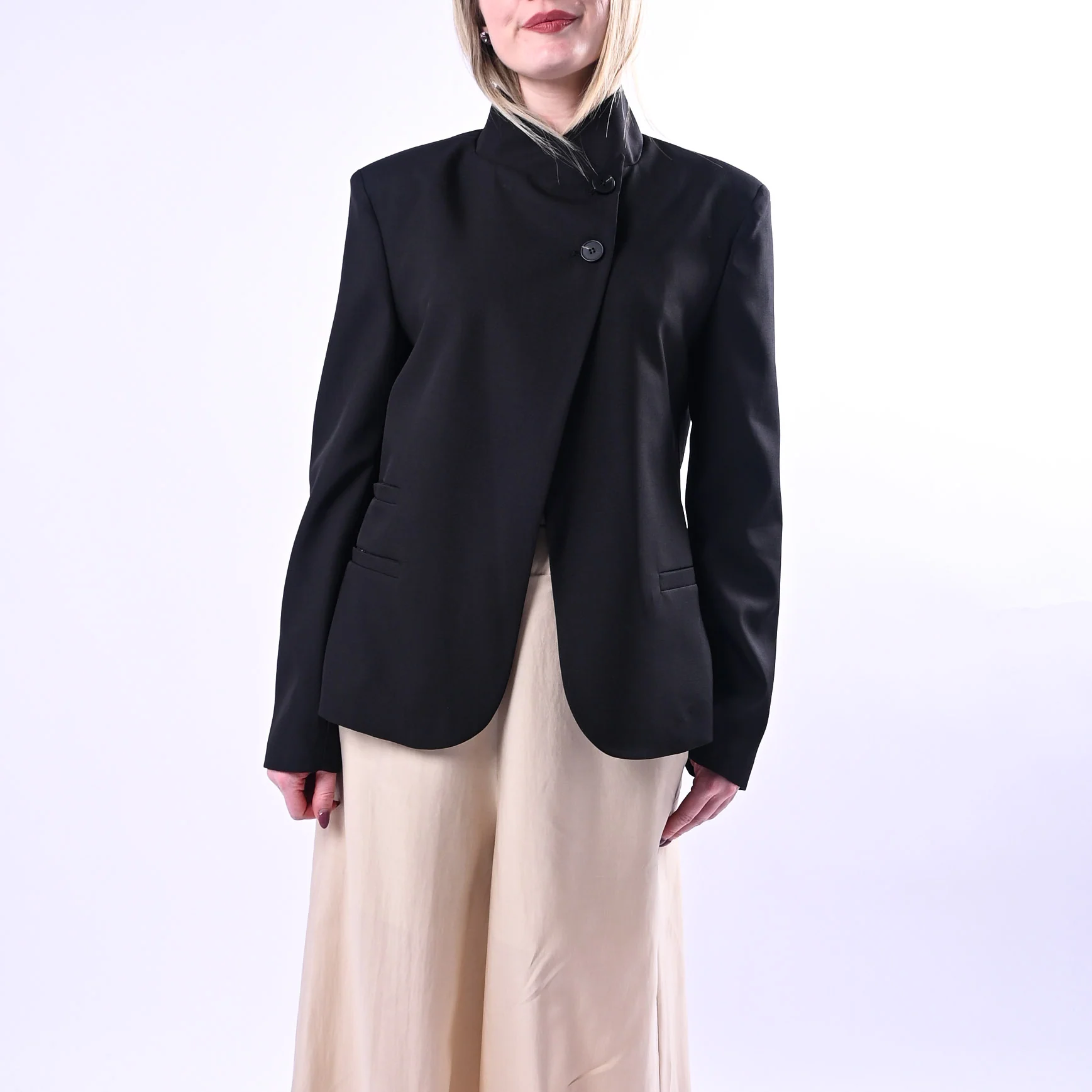 HAVEONE - GIACCA COREANA BOTTONI SPOSTATI ART.JMN-Q090/N - NERO