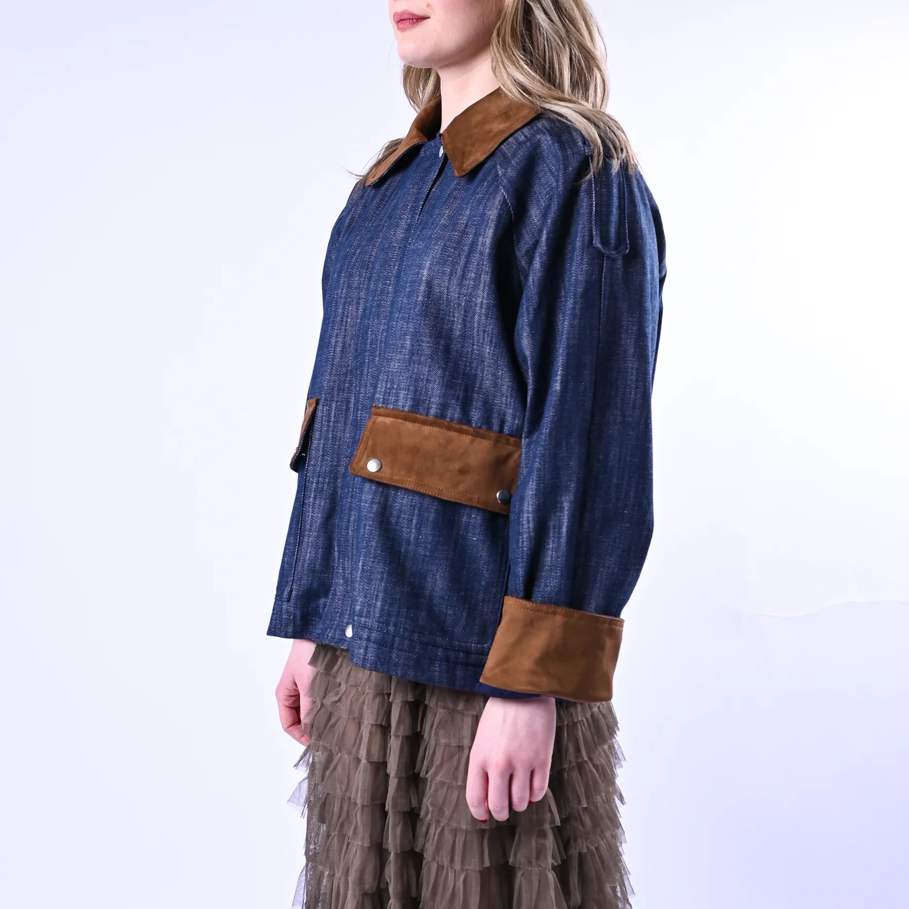 HAVEONE - GIACCA DENIM CON INSERTI DAINETTO ART.JNO-Q056 - BLU - Image 3