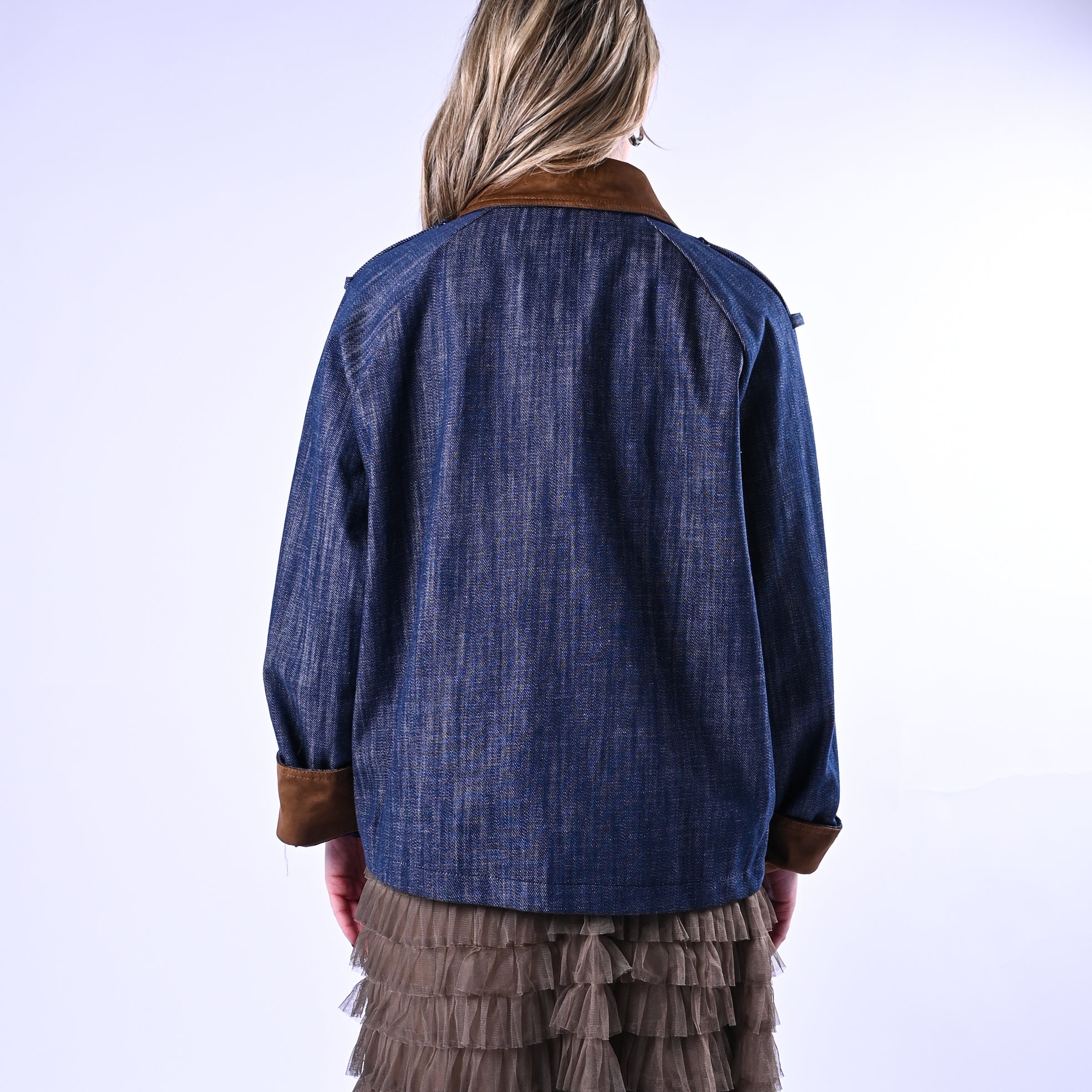 HAVEONE - GIACCA DENIM CON INSERTI DAINETTO ART.JNO-Q056 - BLU - Image 4