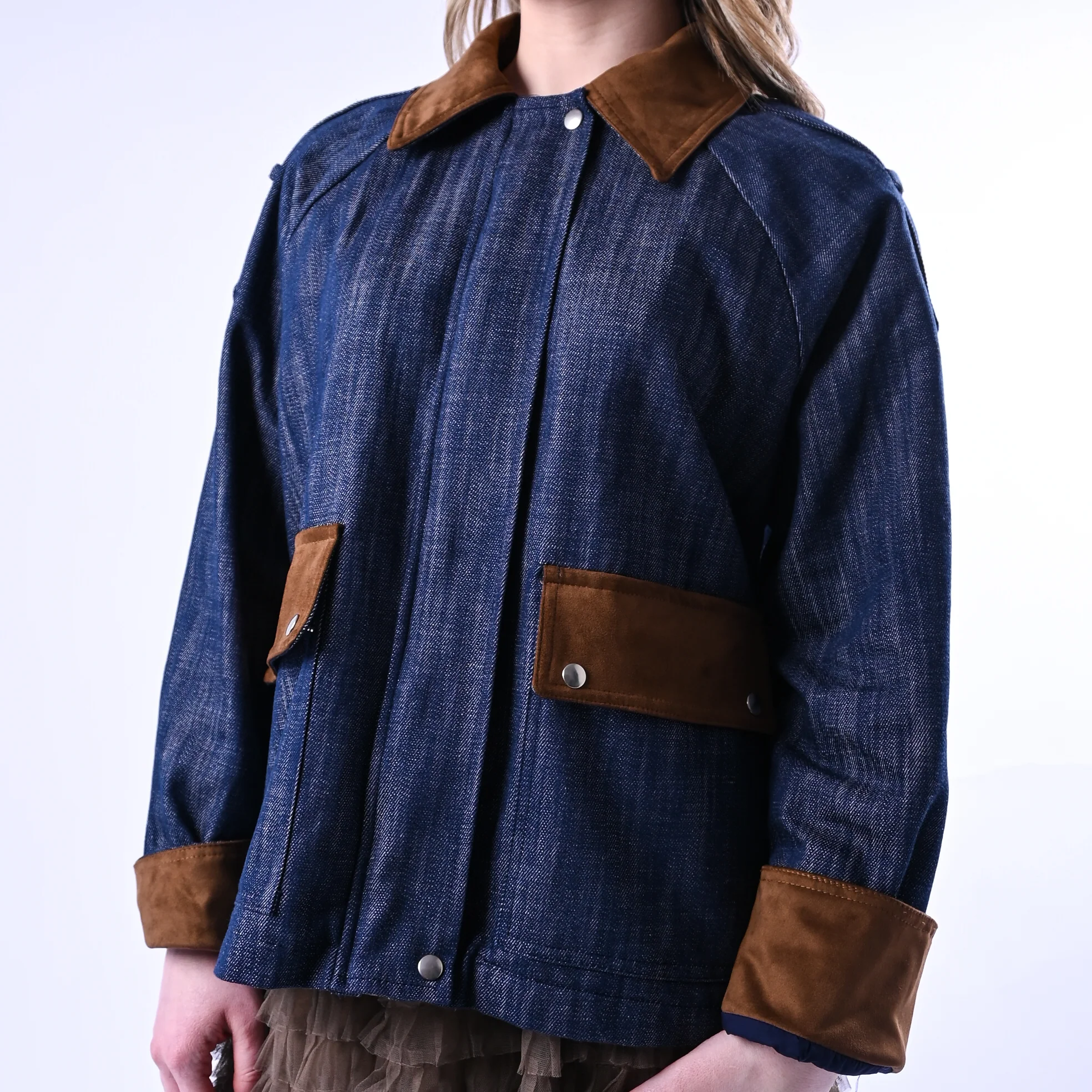 HAVEONE - GIACCA DENIM CON INSERTI DAINETTO ART.JNO-Q056 - BLU - Image 5