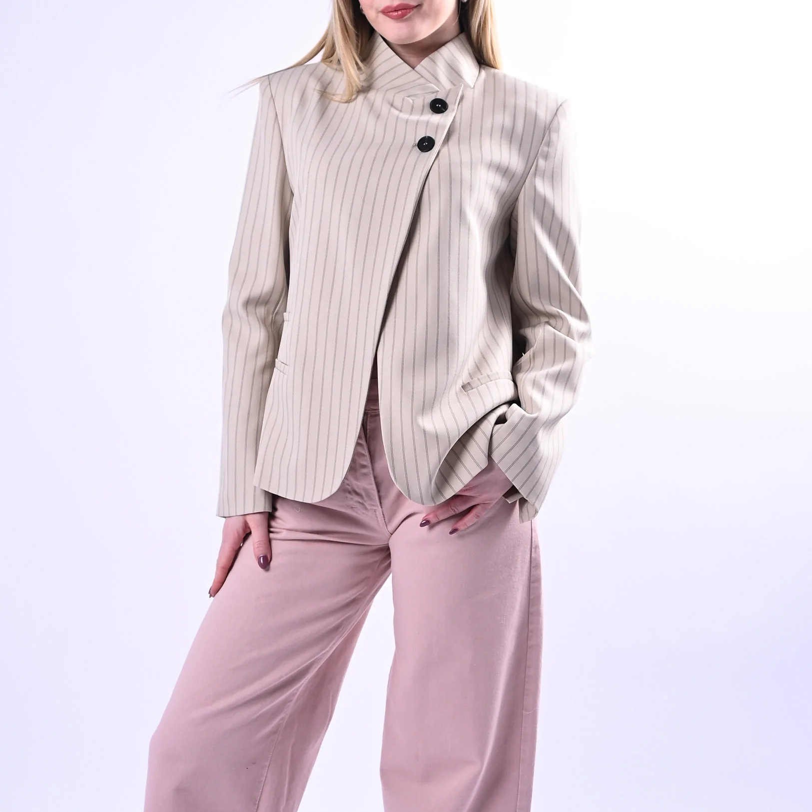 HAVEONE - GIACCA GESSATA COREANA BOTTONI SPOSTATI ART.JMN-Q096 - BEIGE