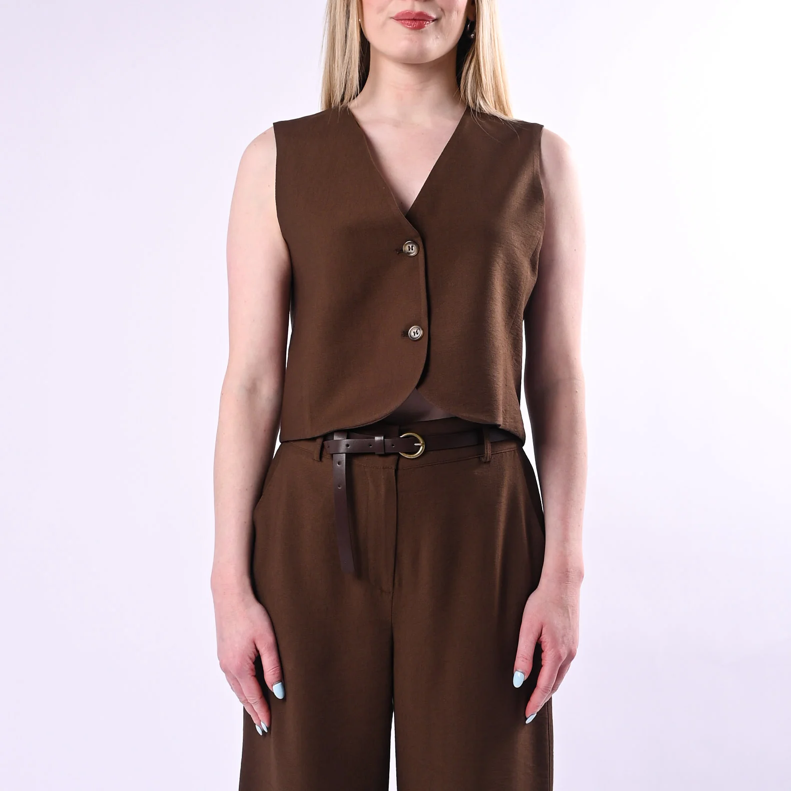 HAVEONE - GILET DUE BOTTONI IN VISCOSA ART.LIA-Q044/M - MORO - Image 3